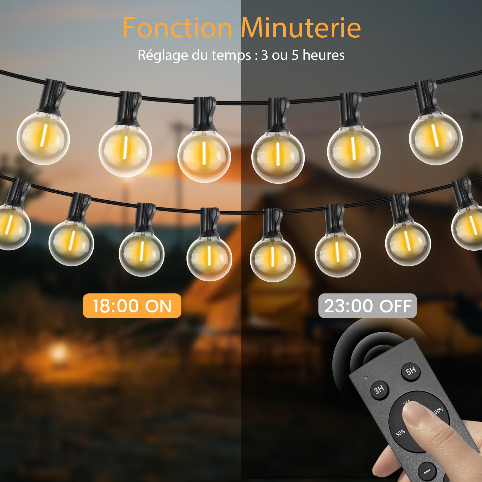 Guirlande Lumineuse Extérieure Solaire Pour Jardin G40 10M, USB Ou Double Charge Solaire, Guirlande Guinguette 24V Avec Télécommande, Variateur, Minuterie, 20 Ampoules Incassables, Étanche