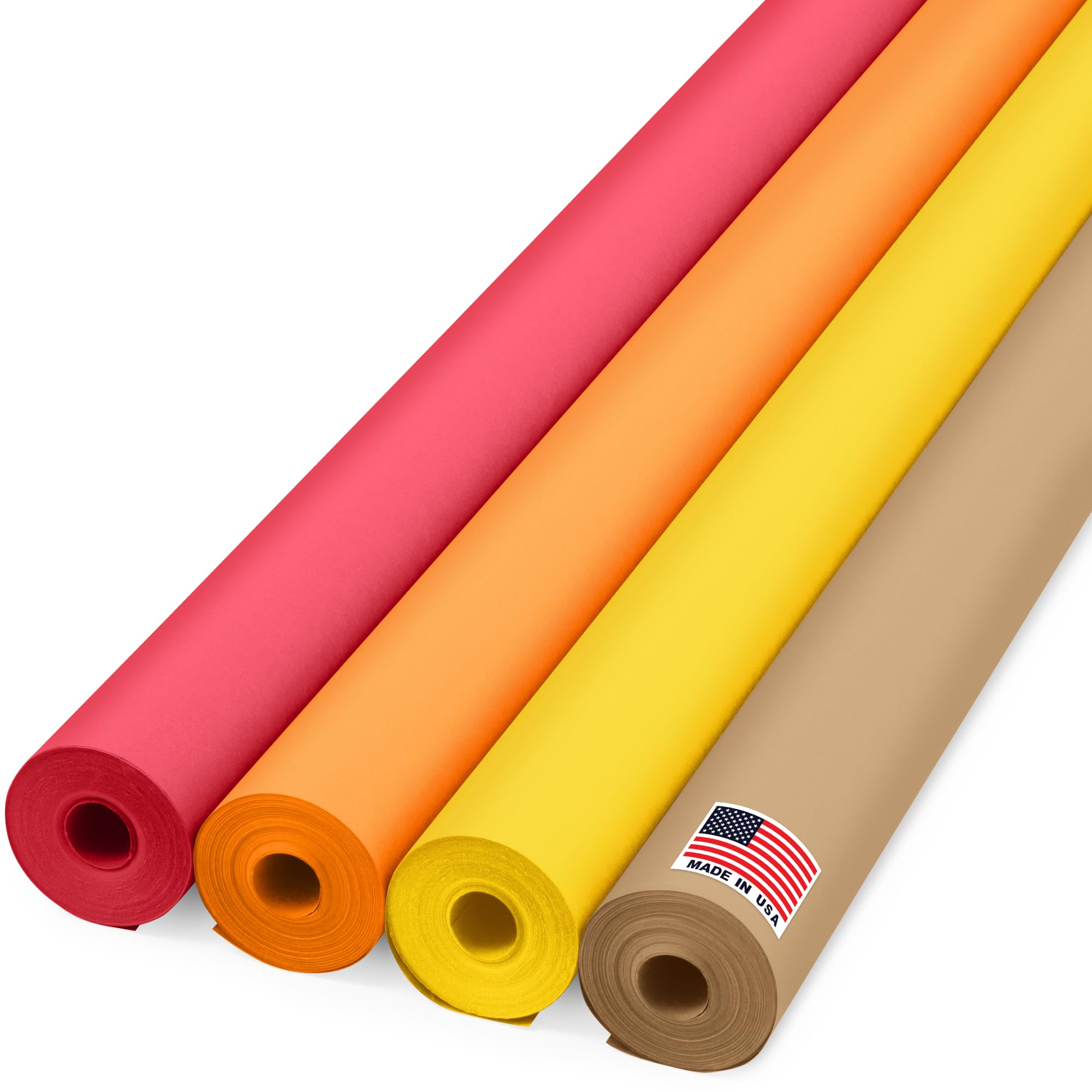 Paclord Lot de rouleaux de papier kraft de 121,9 x 3 048 cm (30,5 m), 20,4 kg – Marron, orange, jaune, rouge – Fabriqué aux États-Unis pour travaux manuels, bricolage, école, emballage cadeau
