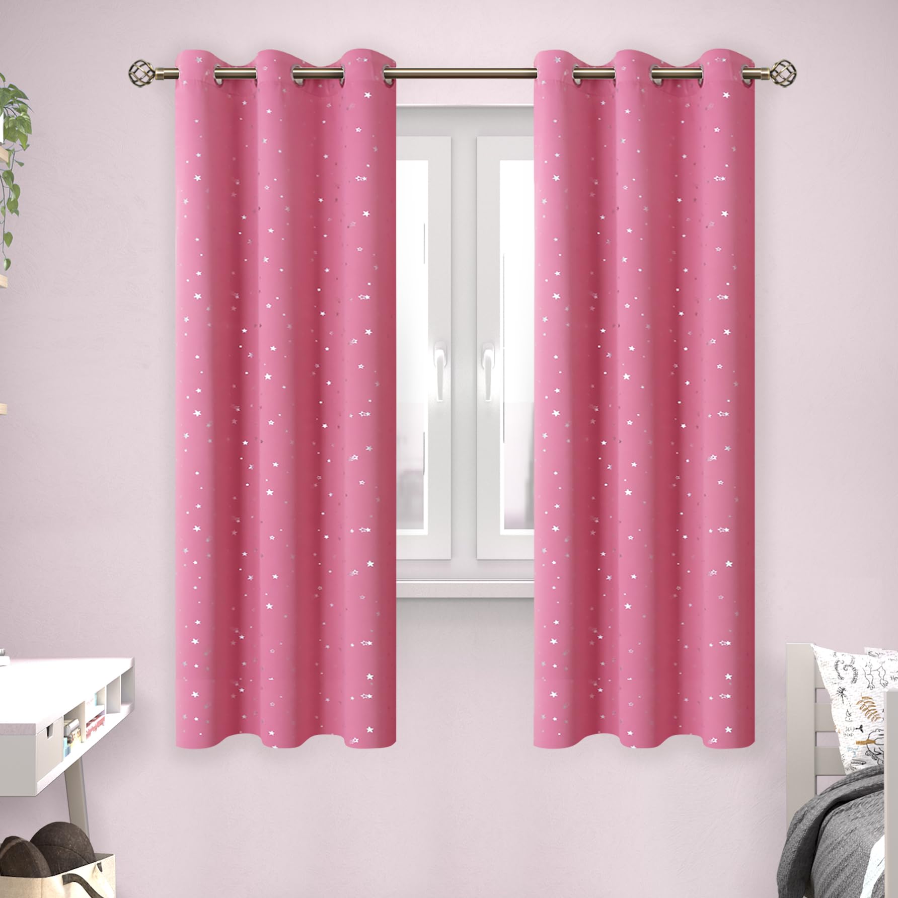 BGment Pink Blackout Curtains for Kids Bedroom 63 Inch Long - 2 Panels