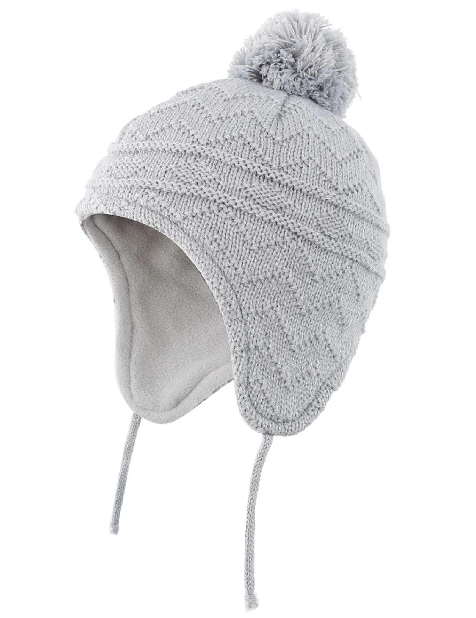 Strickmützen Hüte Mützen Caps Beanie Mütze Beanie Wintermütze Für Kleinkinder, Jungen Und Mädchen, Gestrickt, Mit Ohrenklappen Und Bommel, M1T-3T, Grau