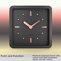 Vista 3 de Driini Modern Mid Century Desk & Shelf Clock (Black Rose Gold) - Battery Operated with Silent, Analog Movement – Small Tabletop Clocks for Office