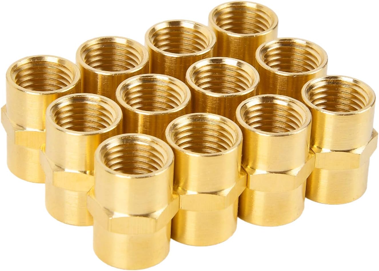 Air Hose Fittings, SUNGATOR Brass Pipe Fitting, Coupling 1/4" x 1/4" NPT Female Pipe Air Fittings (12-Pack)