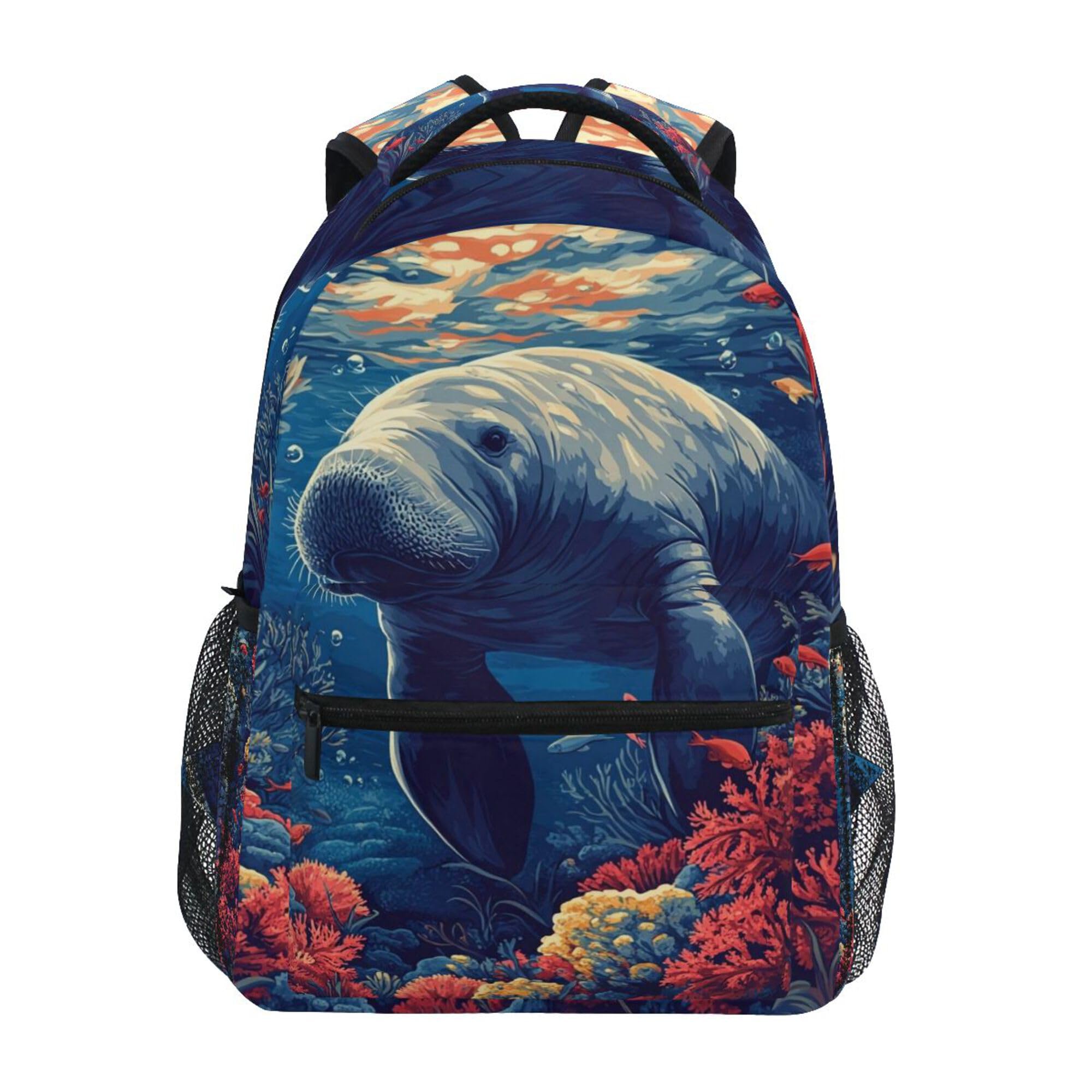 Glaphy Ocean Manatees Backpack Laptop Tablet Travel School Backpack with Name Tag for Boys Girls