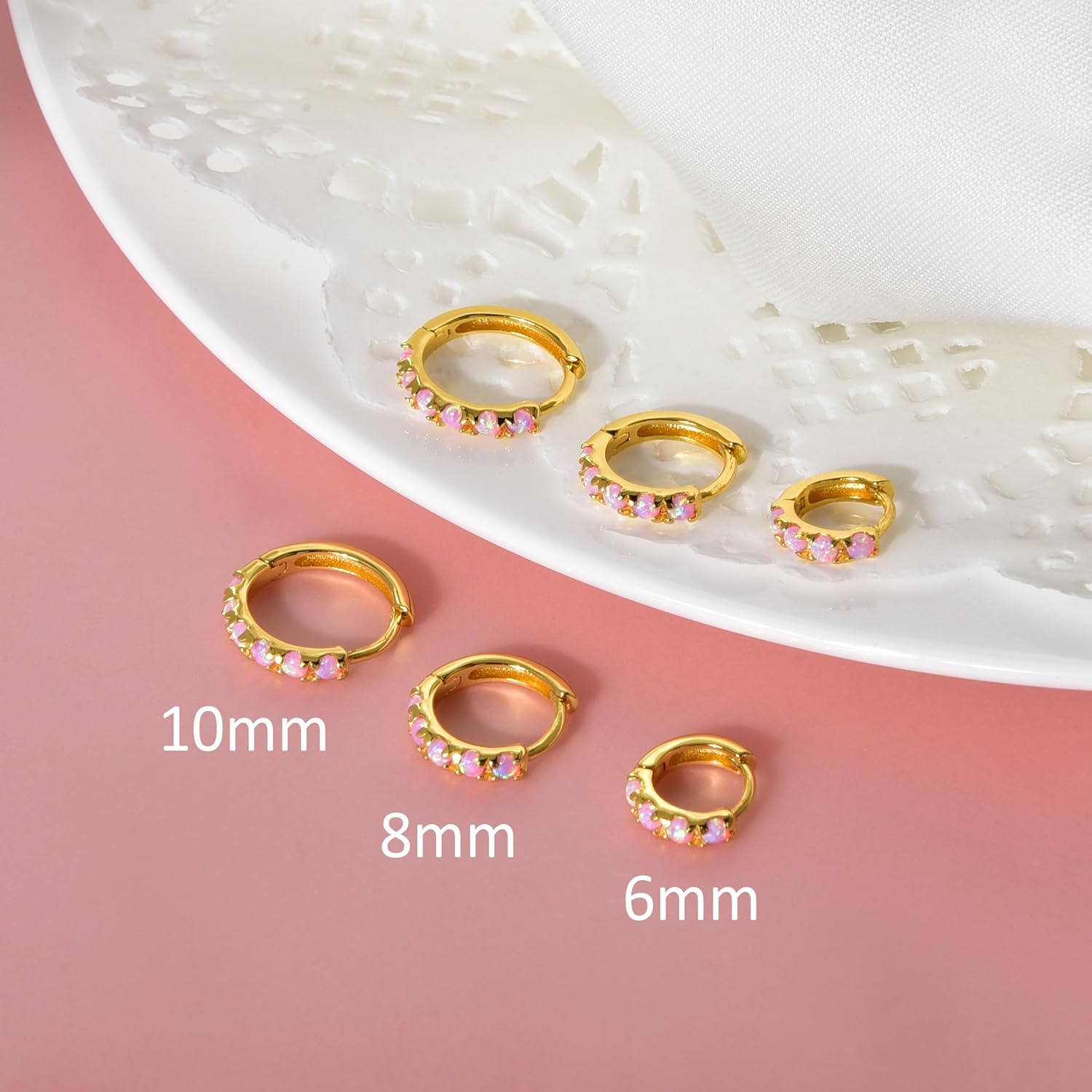Tiny Mini Opal Huggie Hoop Earrings Upper Ear Cartilage Helix 18k Gold Plated Silver Minimalist Simple Small 10mm 8mm 6mm Hoop Earrings - Image 5