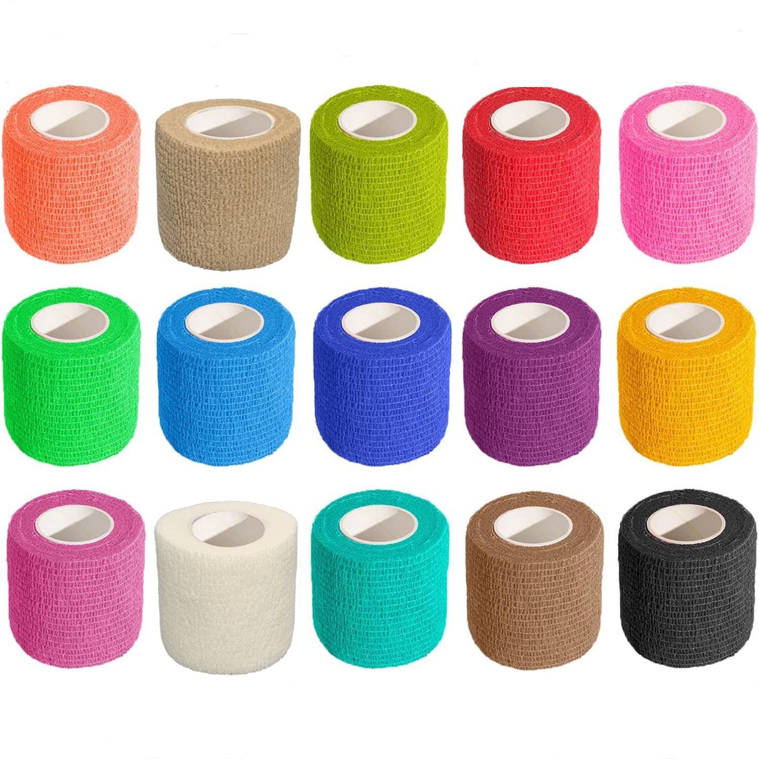 Self Adhesive Bandage Wrap 15Roll,Non-Woven Self Adherent Vet Wrap Tape,5CM x 4.5M Cohesive Bandage Tape for Wrist & Ankle,Elastic Grip Cover-15color