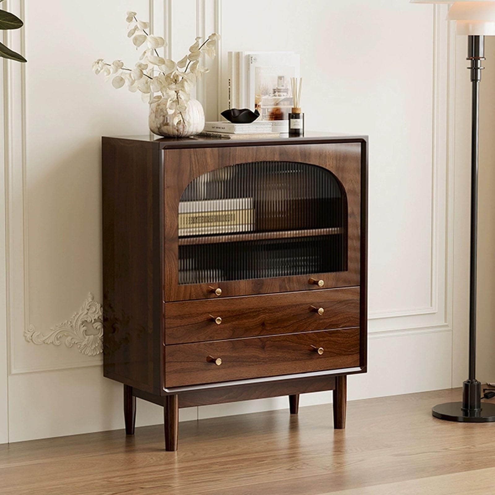 Elegante credenza da buffet con ripiani regolabili e ante in vetro, versatile credenza per sala da pranzo, cucina, ingresso, caffetteria (80 x 40 x 100 cm)