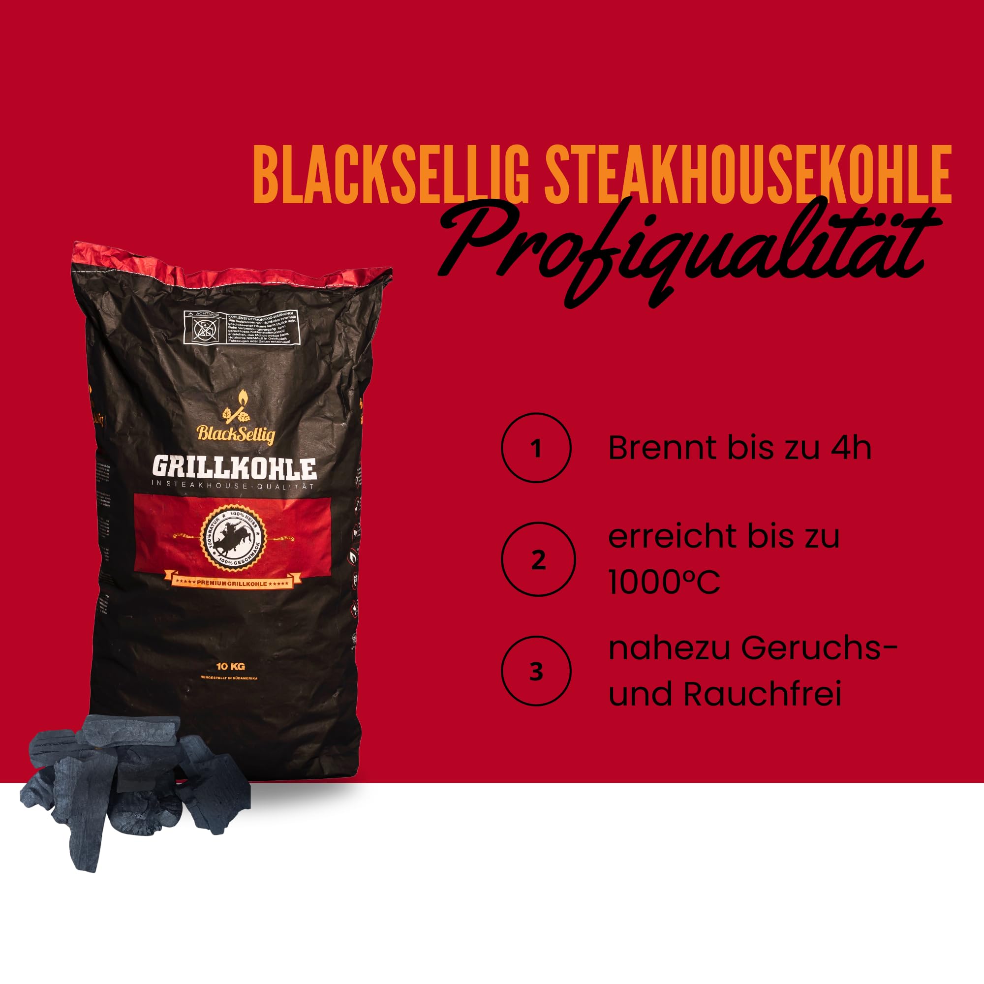 Steakhouse Grillkohle - Premium Quebracho Blanco Holzkohle | Lange Brenndauer | Hohe Hitze | Geringe Rauchentwicklung (20kg)