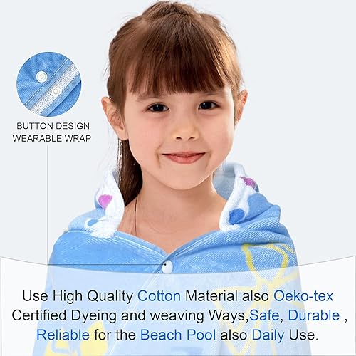 Miniatura 96 de Toalla de baño/piscina/playa con capucha, para bebés, niños y niñas de 3 a 12 años, tamaño extra grande, 30 x 50 pulgadas, algodón absorbente súper