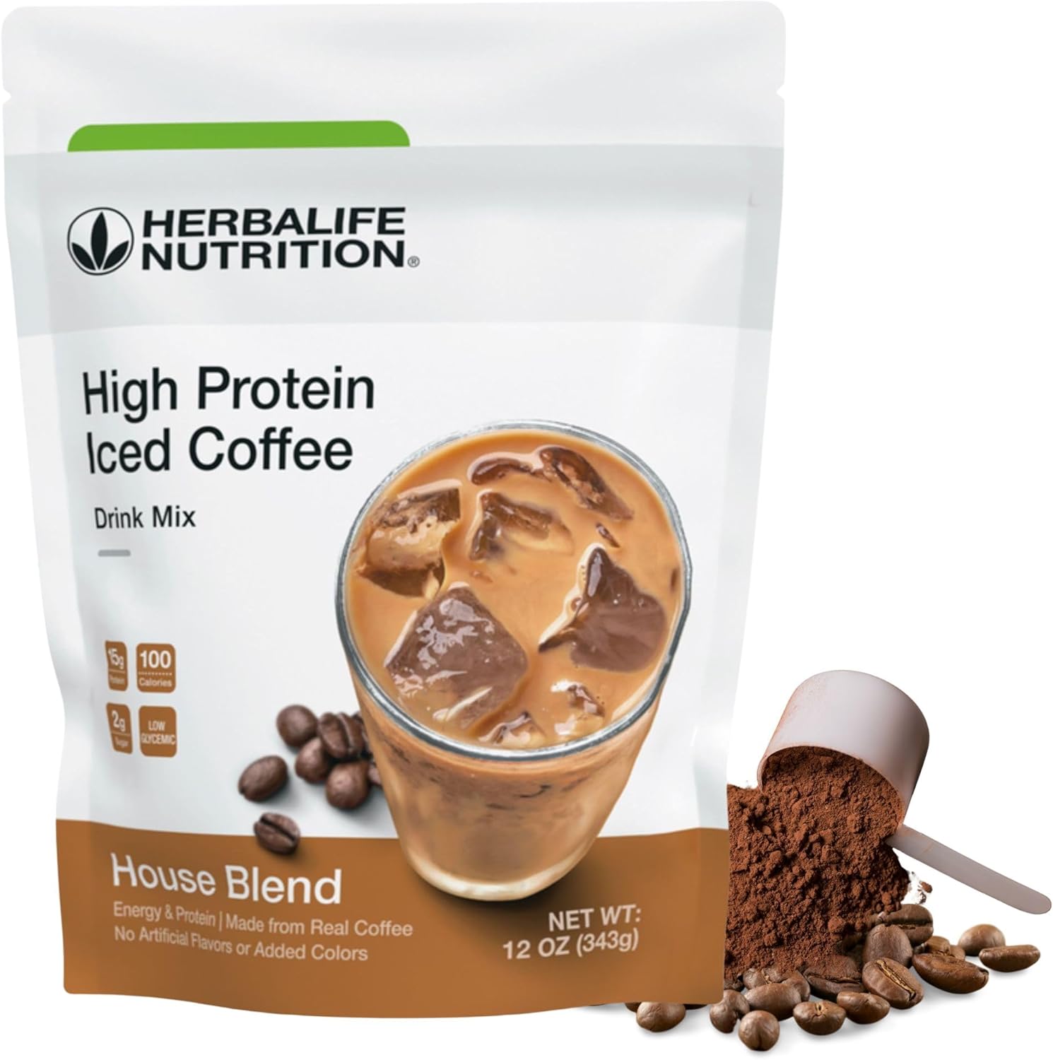 Herbalife HERBALIFE NUTRITION High Protein Iced Coffee Drink Mix: (House Blend 12 oz 343g) Energy and Protein, Made From Real Coffee, 12 ounces