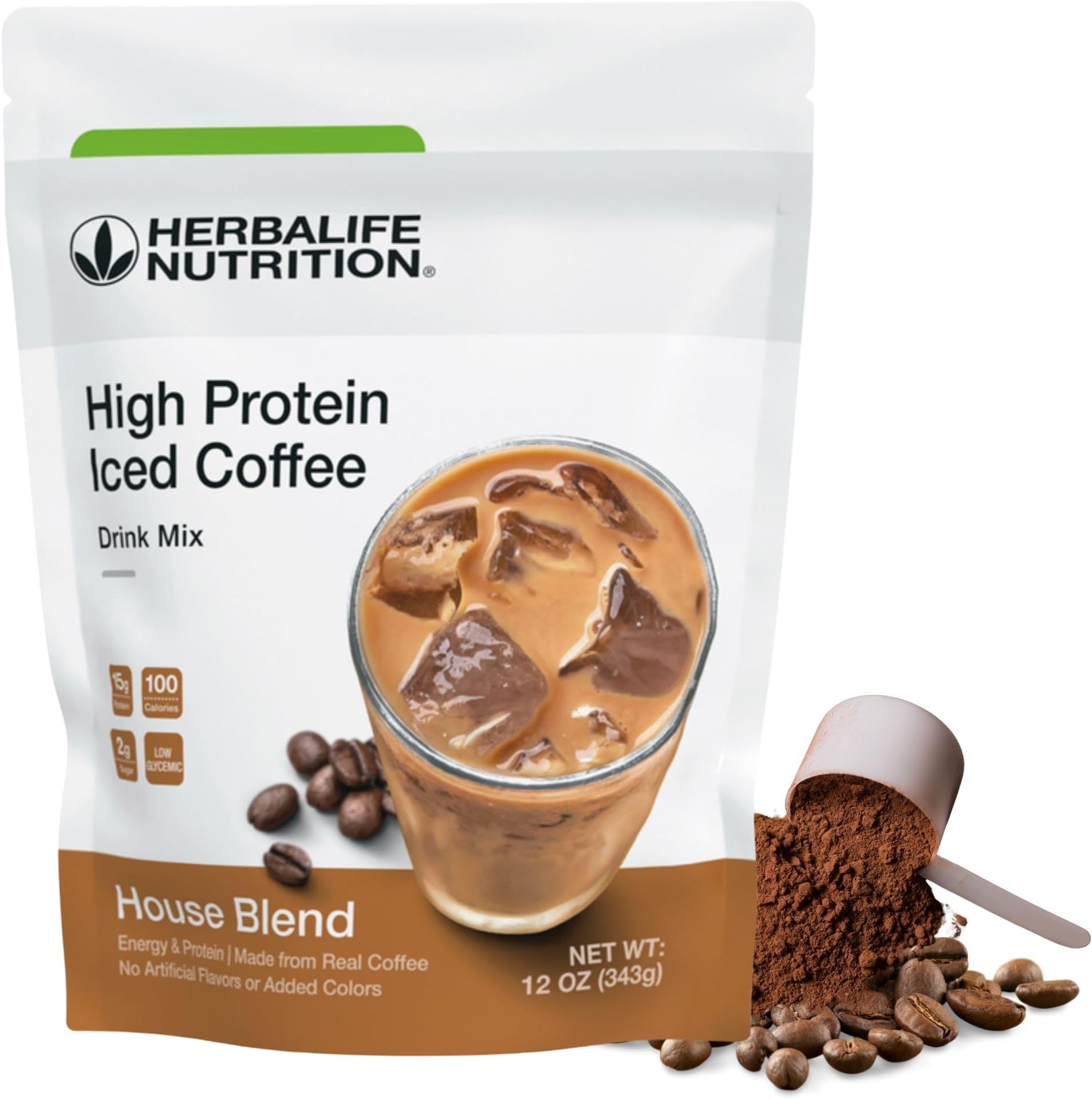 HERBALIFE NUTRITION High Protein Iced Coffee Drink Mix: (House Blend 12 oz 343g) Energy and Protein, Made From Real Coffee, 12 ounces