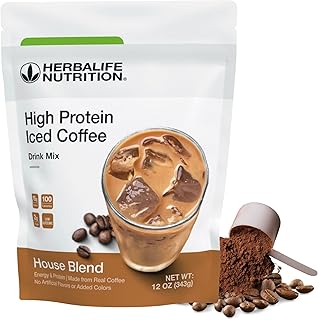 HERBALIFE NUTRITION High Protein Iced Coffee Drink Mix: (House Blend 12 oz 343g) Energy and Protein, Made From Real Coffee, 12 ounces