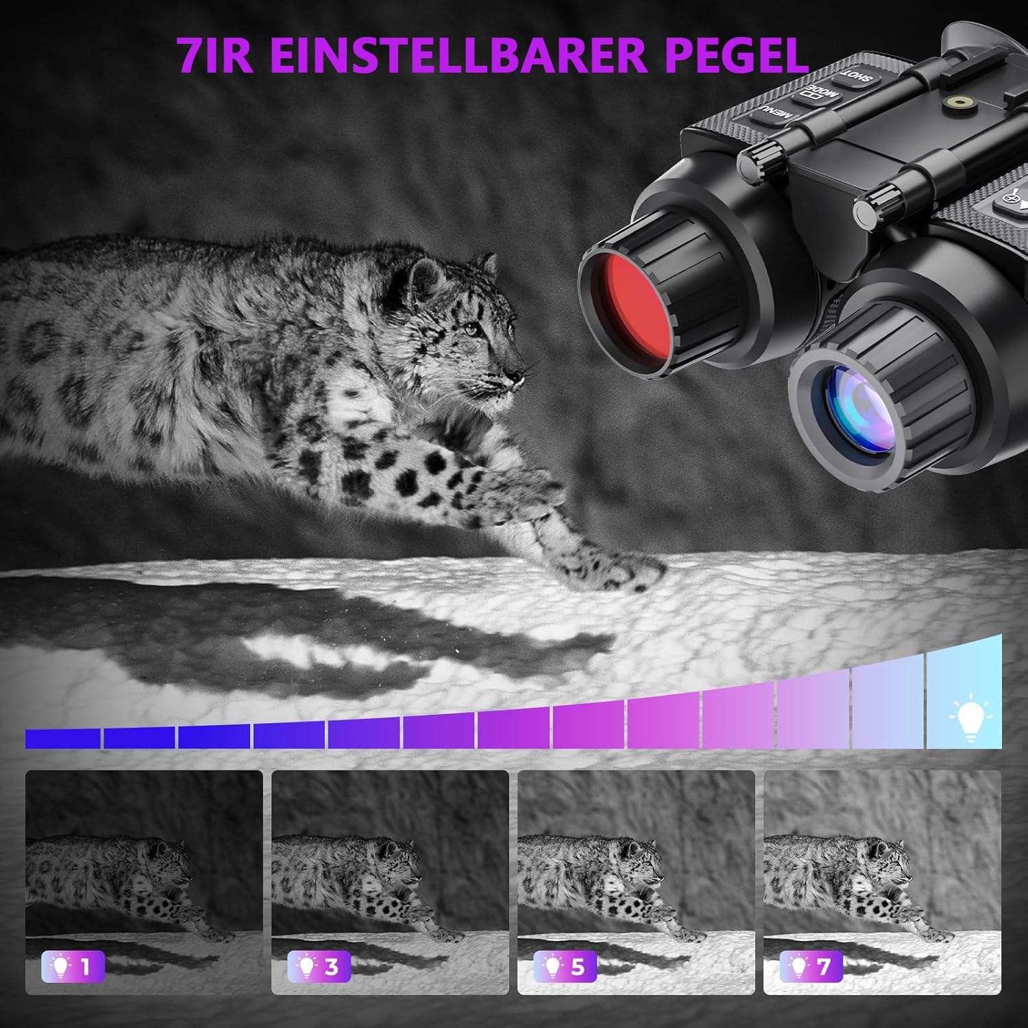 Nachtsichtgerät mit 3D-Vision-Effekt Infrarot Digital 8X Zoom Völlig Unabhängig Einstellbare Nachtsichtbrille Jagdfernglas für Erwachsene Nachtsicht und Tag Militär Freihändiges NGV für Helm