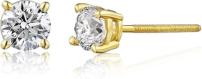 1-4 CARAT Diamond Stud Earrings for Women 14 Karat Gold Round Earrings 4 Prong Setting with Screw Back and Posts Studs Fine Lab Diamond Jewelry for Women (E-F Color, VS1-VS2 Clarity)