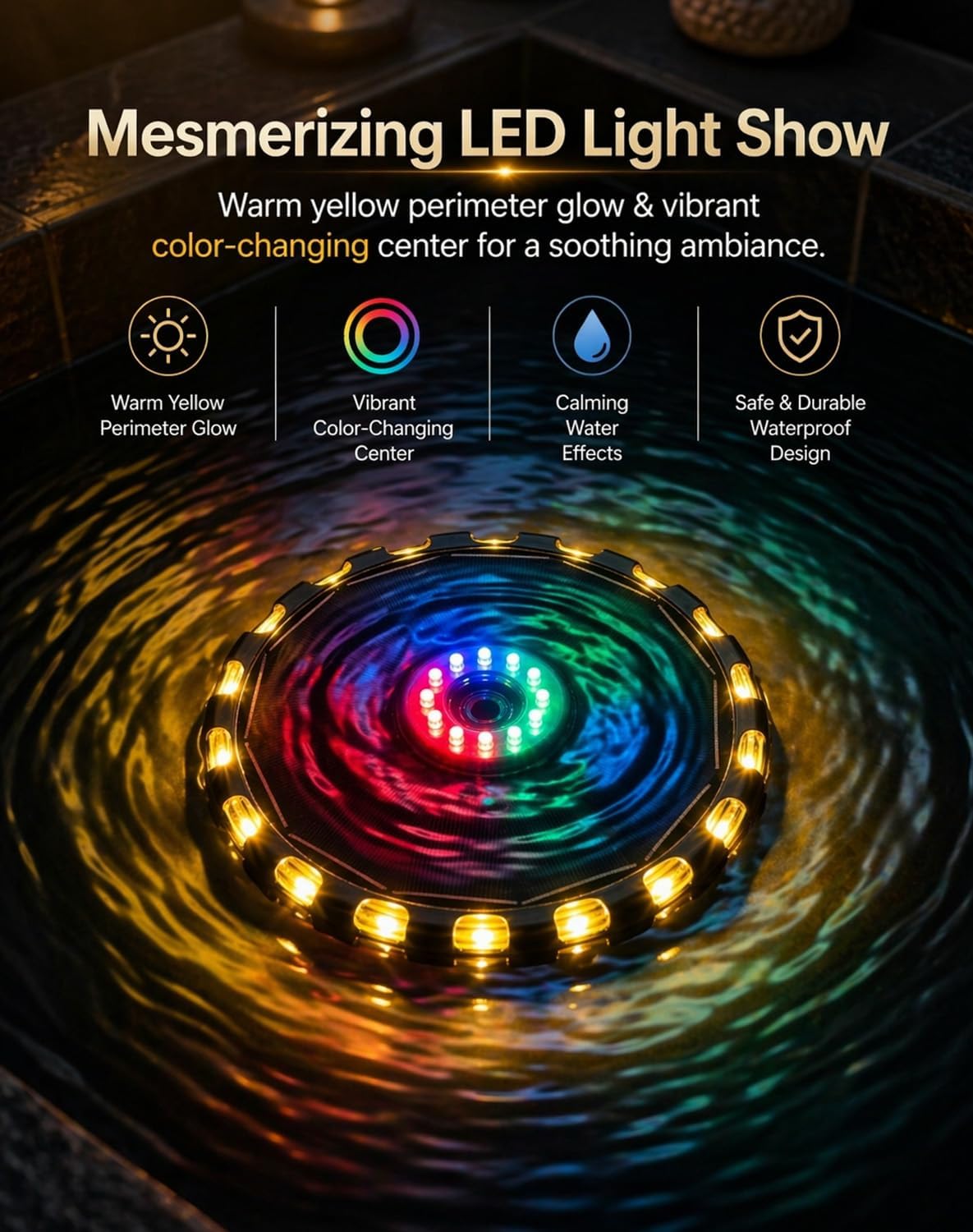 Bath Fountain for Kids, Bath Tub Fountain, Solar Powered Floating Bathtub Water Spray with Colorful LED Lights, 8 Spray Modes for Bath, Pool & Tub Ambiance