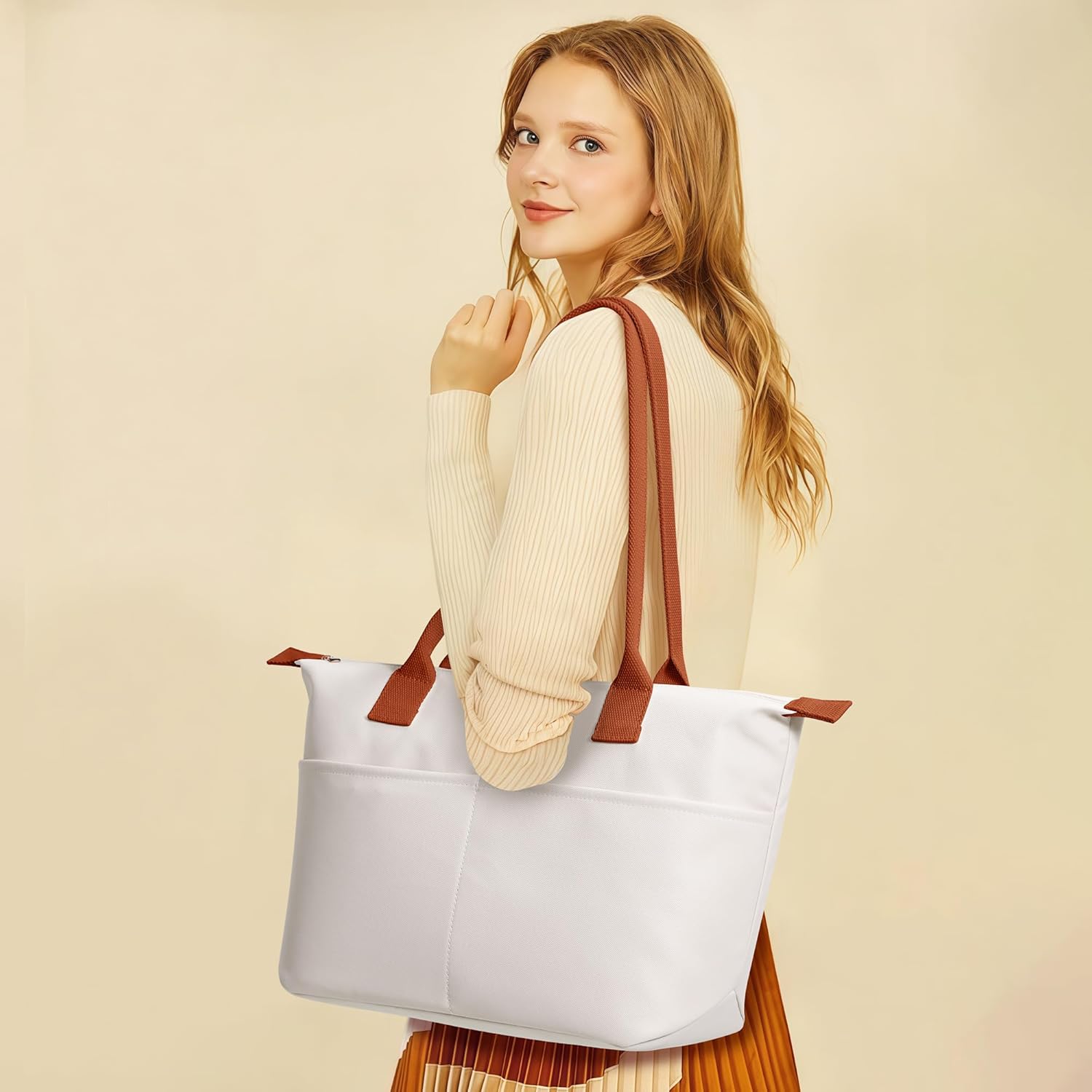 Nylon Tote Bag Women Zipper Shoulder Purse Large Hobo Top Handle Foldable Handbags for Work Travel Shopping - Image 4