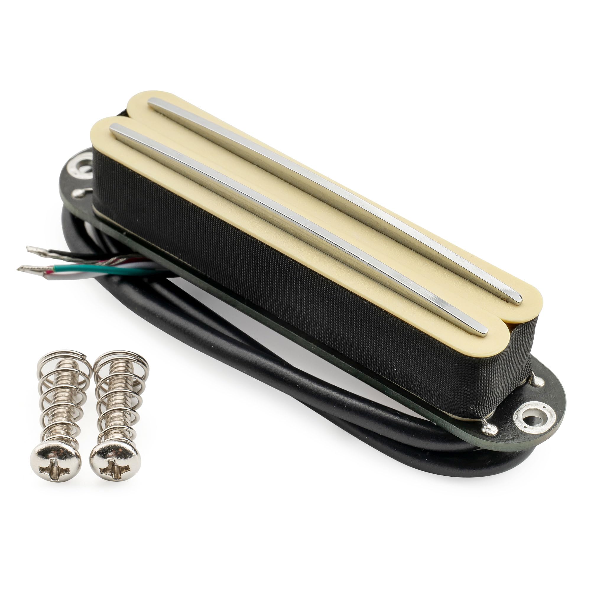 Musiclily Pro ST-DPHC Cerámico Rail Blade Pastilla Humbucker Formato Single Coil 13,2K Super Distortion para Guitarra Eléctrica tipo Strat, Cuerpo Crema Rail Cromado