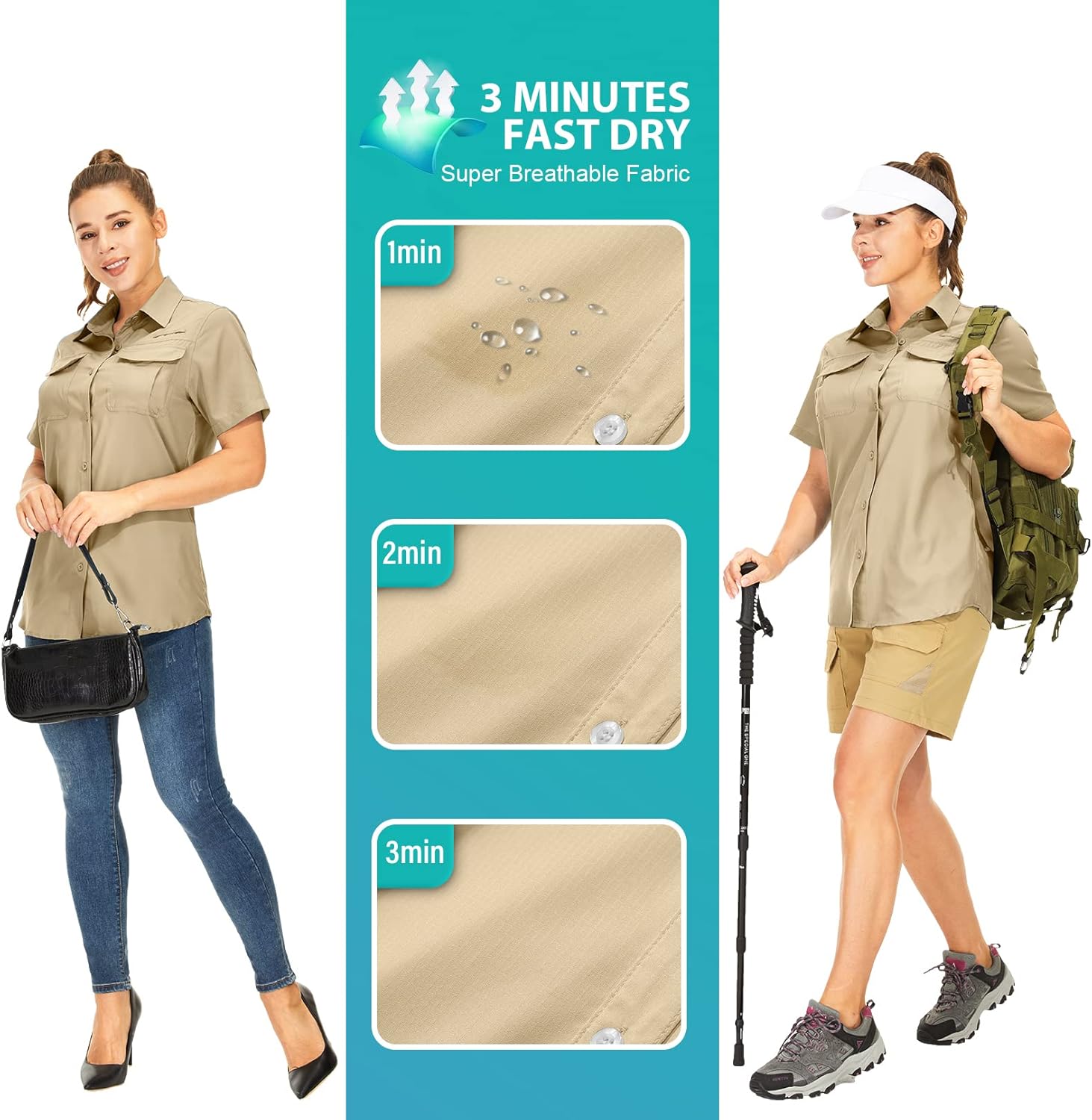 Women's Button Down Shirts UPF 50+ Short Sleeve Sun Protection Shirts Stretch Quick Dry Shirt for Fishing, Hiking, Travel - Image 5