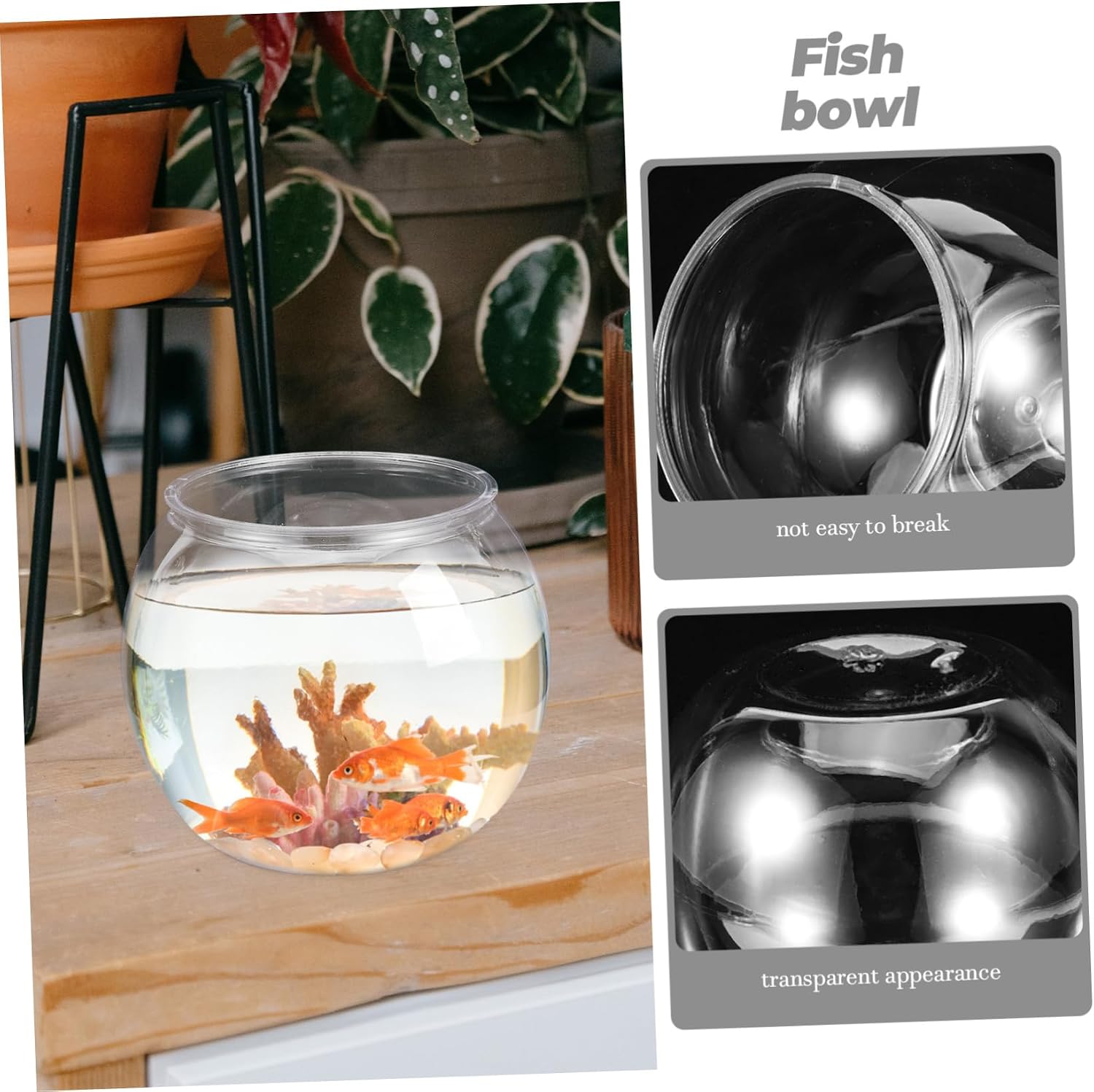 POPETPOP Transparent Medium Plastic Fish Bowl Falling Fish Tank for Desktop Decoration Creative Globe Aquarium for Home Office Garden Feeding Container Gift