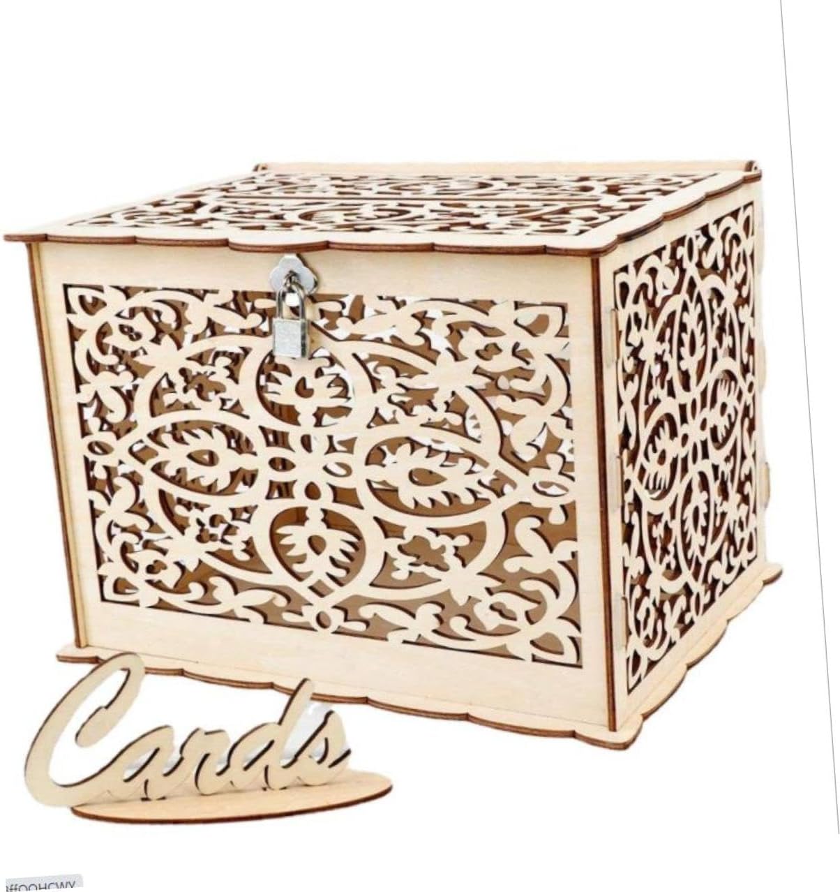 Cabilock Wooden Wedding Cards Box Large Hollow Card Holder Money Envelope Box for Wedding Reception Party Decor