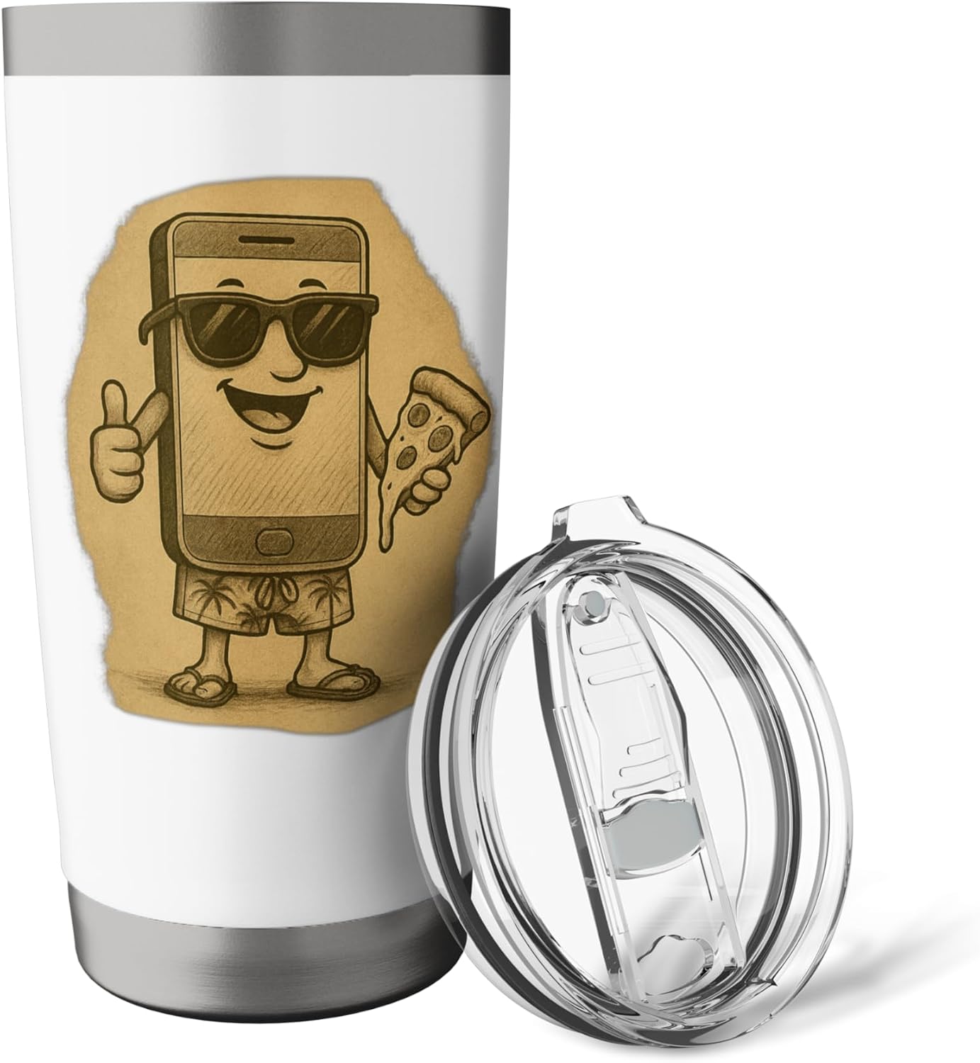 Cool Beach Smartphone with Pizza Graphic Stainless Steel Insulated Tumbler image 5