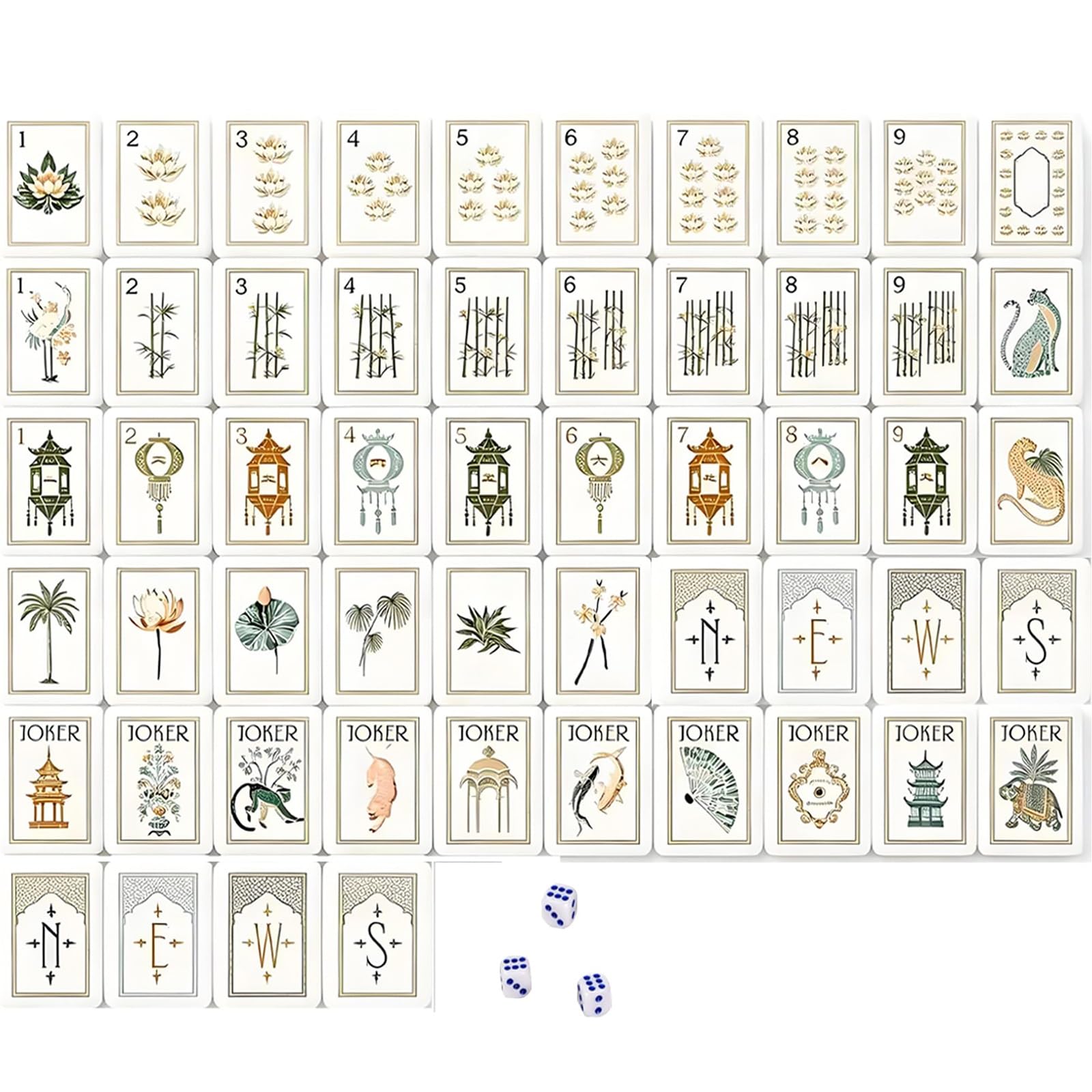 Zestaw Kafelków Mahjong 4 Warstwy Amerykański Mahjong | 3 Kostki Zestaw Mahjong 160 Sztuk Premium Wzór do Domu i Spotkań(Brown)