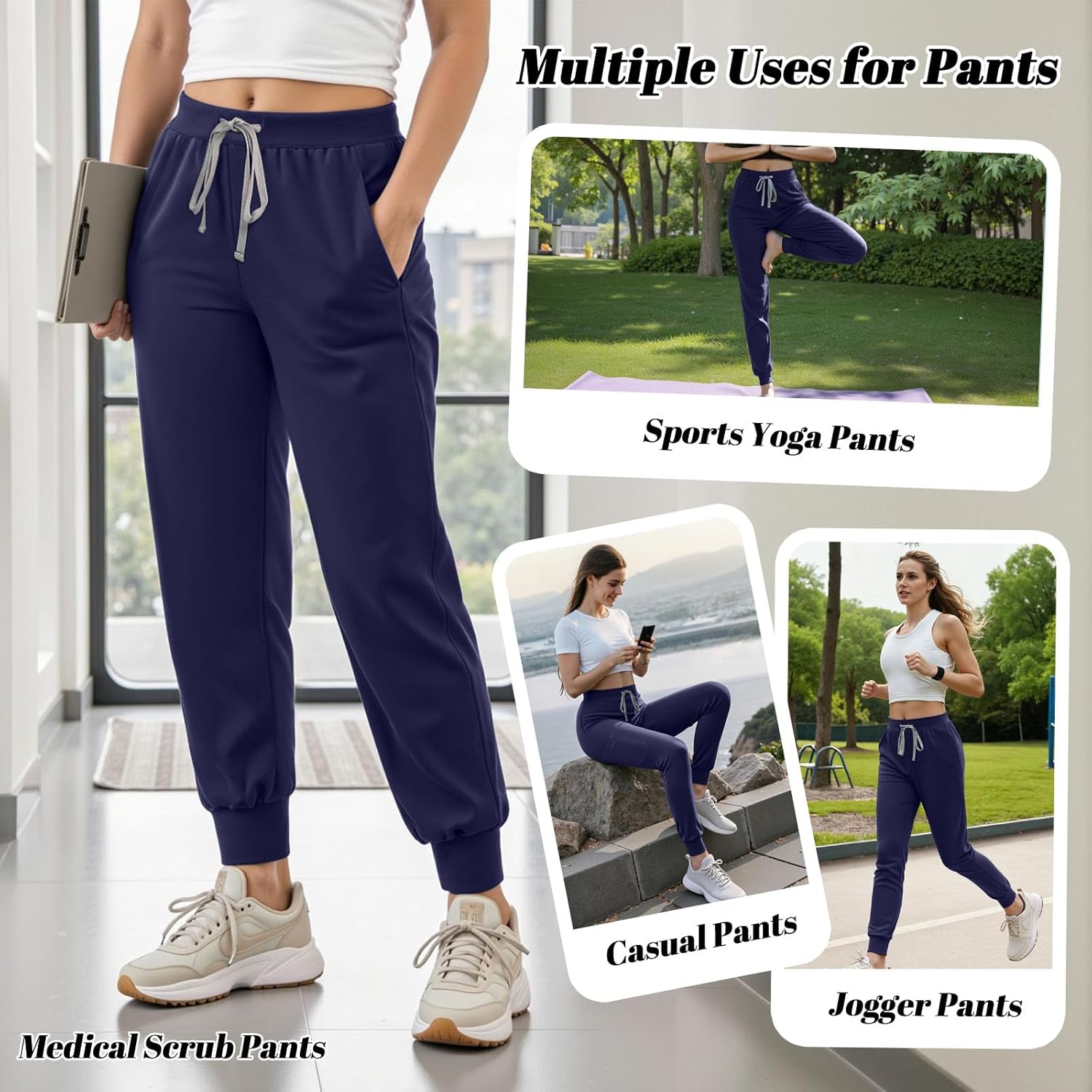 Women's Medical Scrub Pants, Soft Stretch Yoga Jogger with Elastic Drawstring Waistband - Image 7