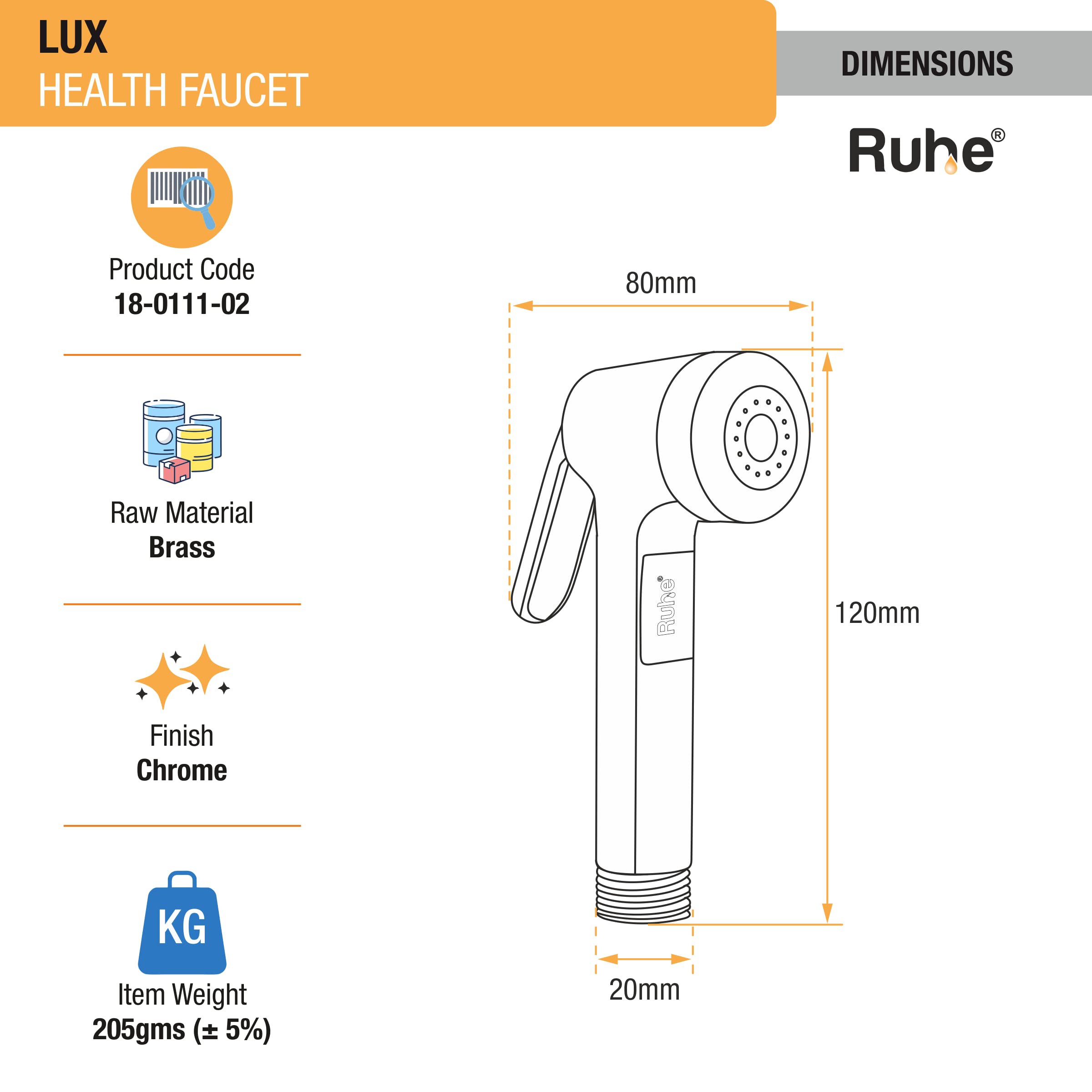 Ruhe Lux Brass Health Faucet - Chrome Finish -2