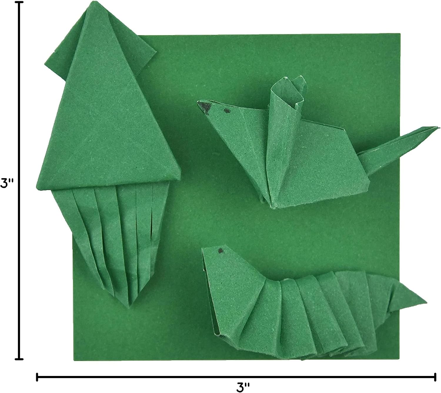 100 Origami Paper Double Sided Color Dark Green 3x3 inches Square Easy Fold Sheet for Cranes, Scrapbook, DIY Crafts (S24 Dark Green) image 5