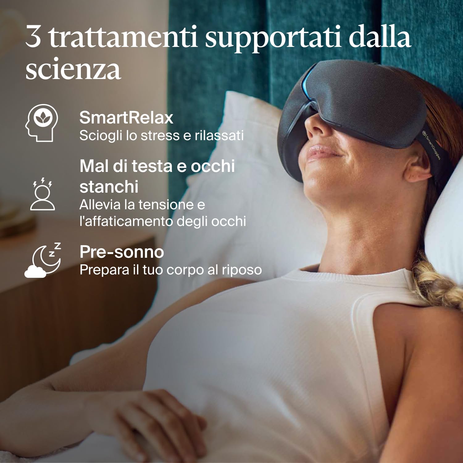 Therabody SmartGoggles 2.0 – Maschera oculare riscaldante, maschera oscurante per il sonno & massaggio delle tempie per relax personalizzato e sollievo dal mal di testa.