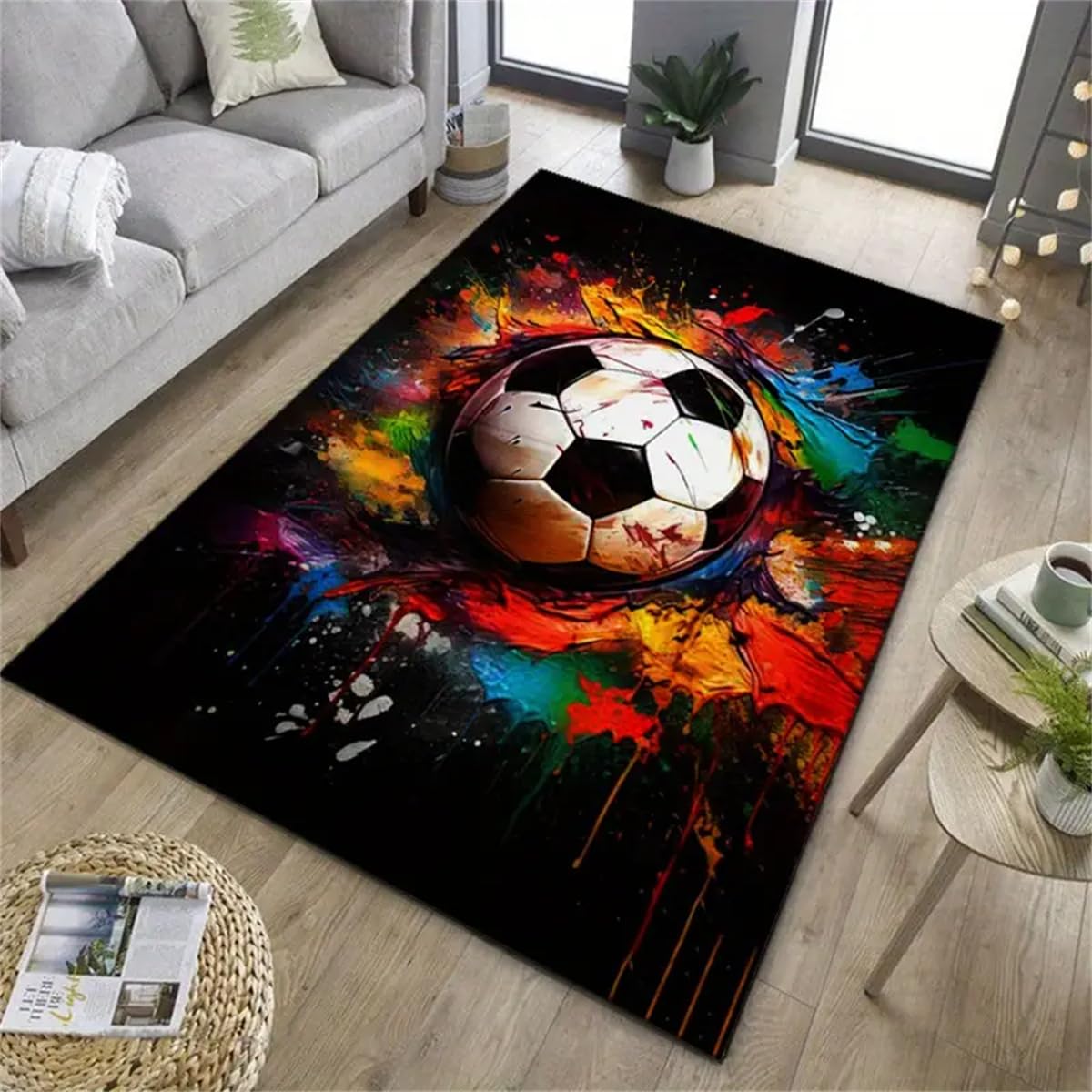 Tapis chambre enfant gamer football doux grand format 100x150 graffiti