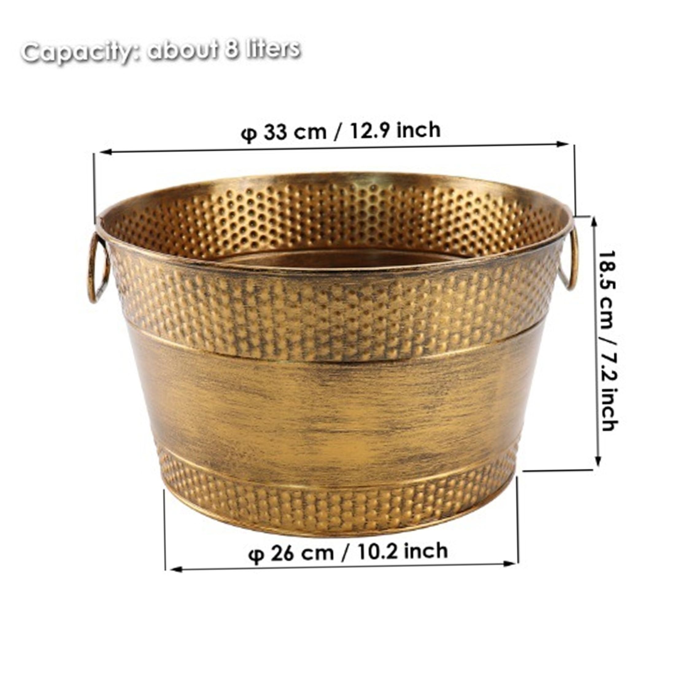 Cubos para Bebidas - Tina galvanizada de 8 litros de Espesor para Fiestas, Tina para Bebidas Resistente al óxido con Asas Dobles, Bronce