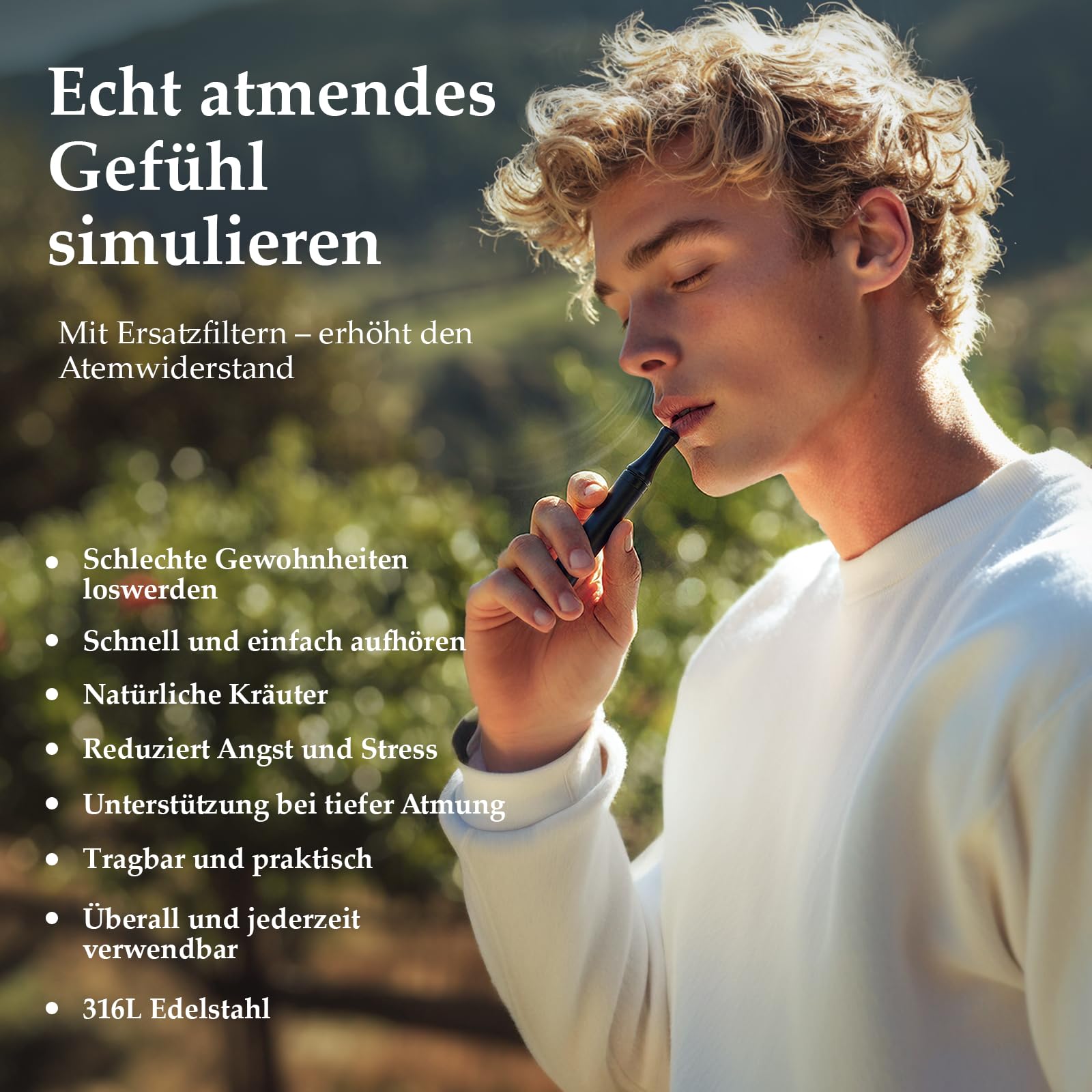 Mindfulness-Inhalator-Set mit 15 aromatisierten Filtern Schwarz