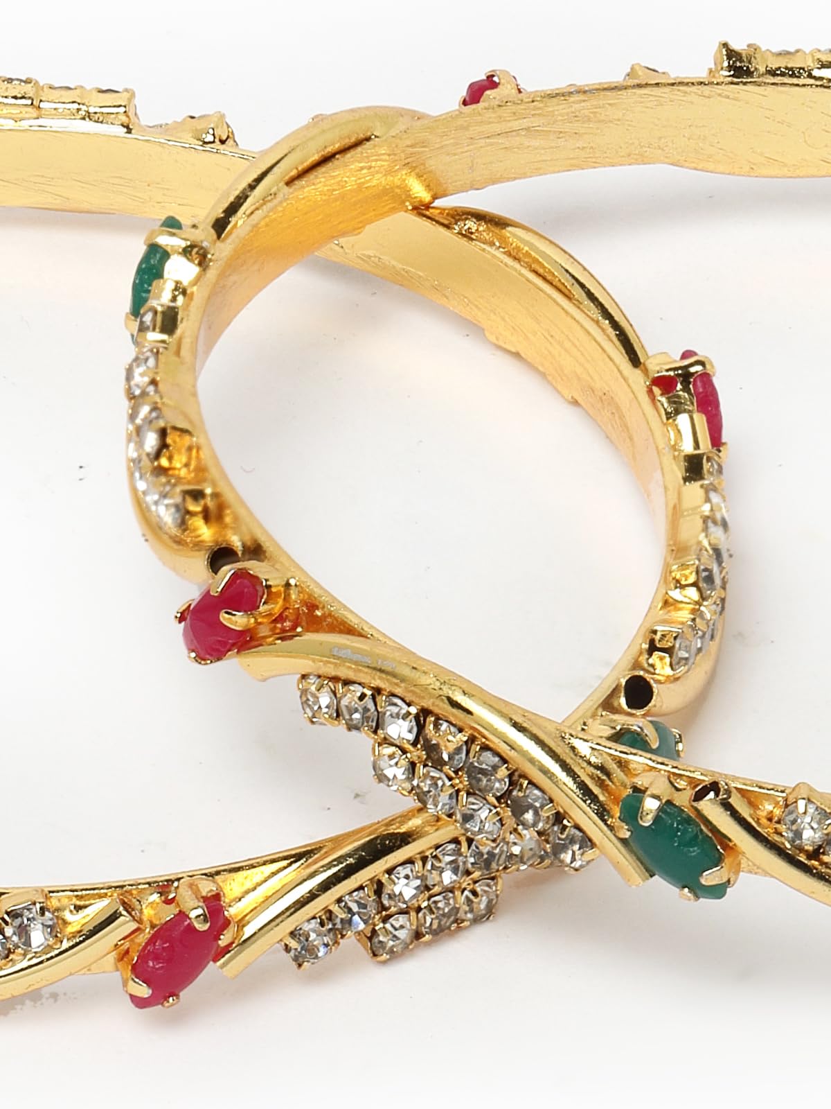 Plated Red & Green AD Stones Studded Bracelet Bangle Set