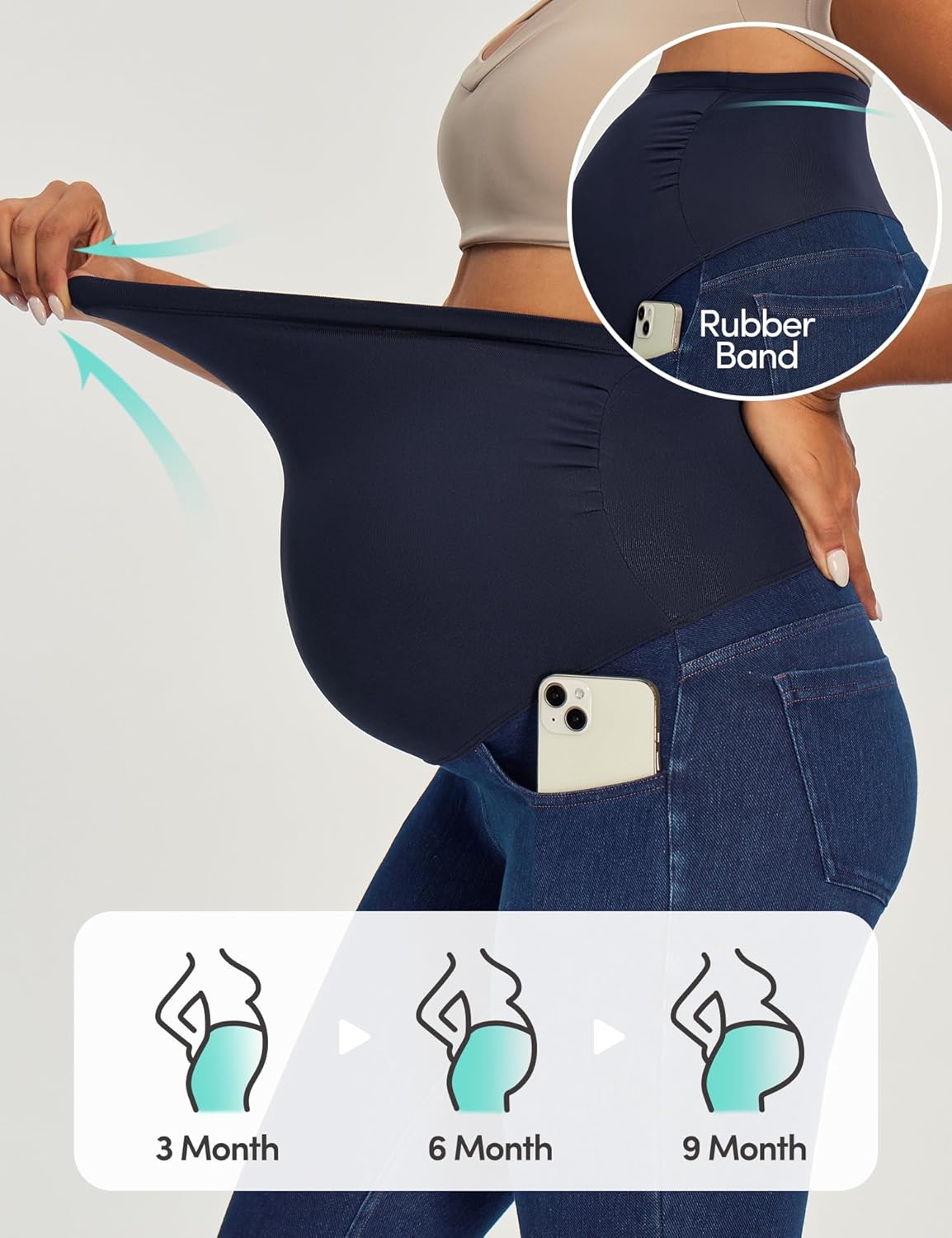 IUGA Stretchy Maternity Jeans Over Belly Skinny High Waisted Maternity Pants for Work with Pockets Comfy Maternity Clothes - Image 5
