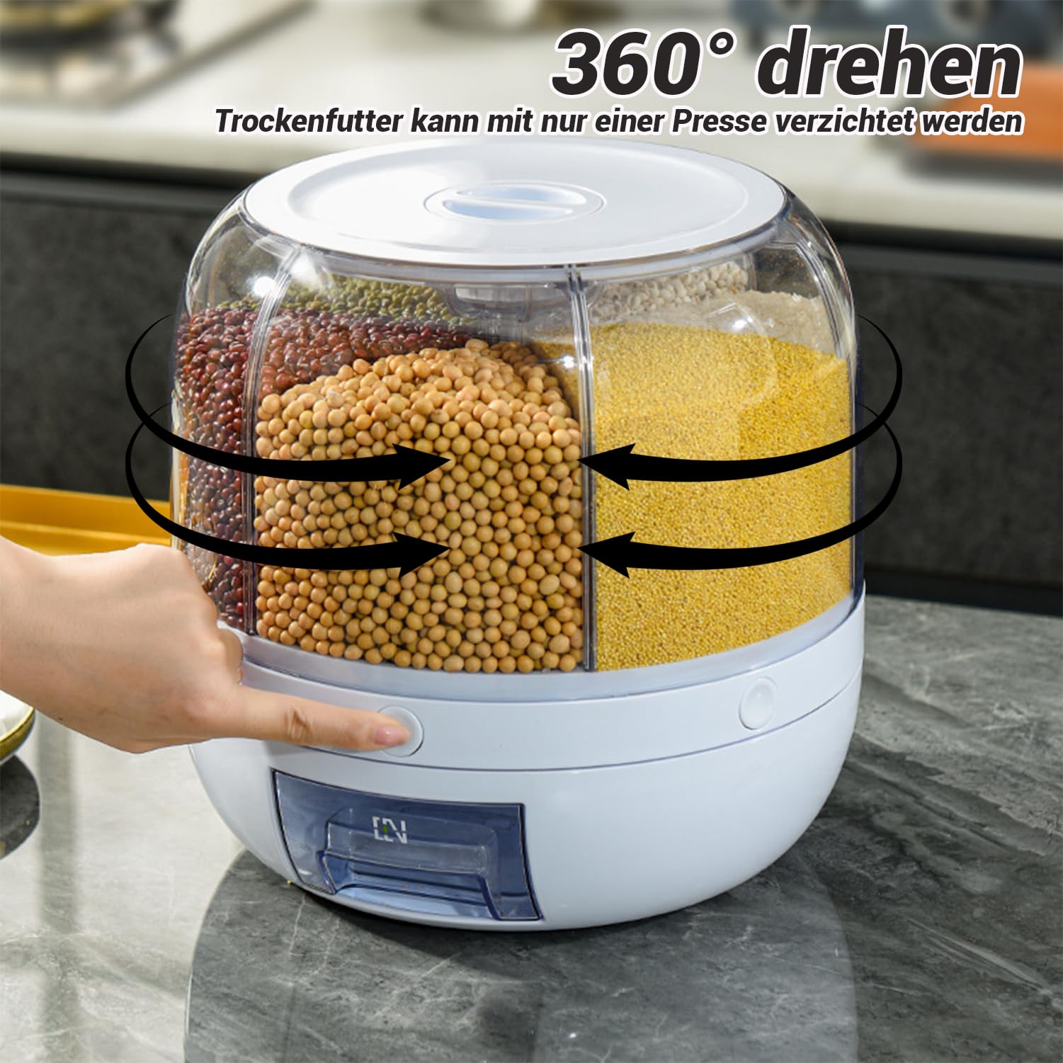 Contenitore Girevole per Cereali, 6 Griglie Dispenser di Cereali in PP Rotante con Coperchio Rimovibile, Dispenser di Riso, Distributore di Riso, Contenitore per Riso Stoccaggio, per Negozio di Cucina