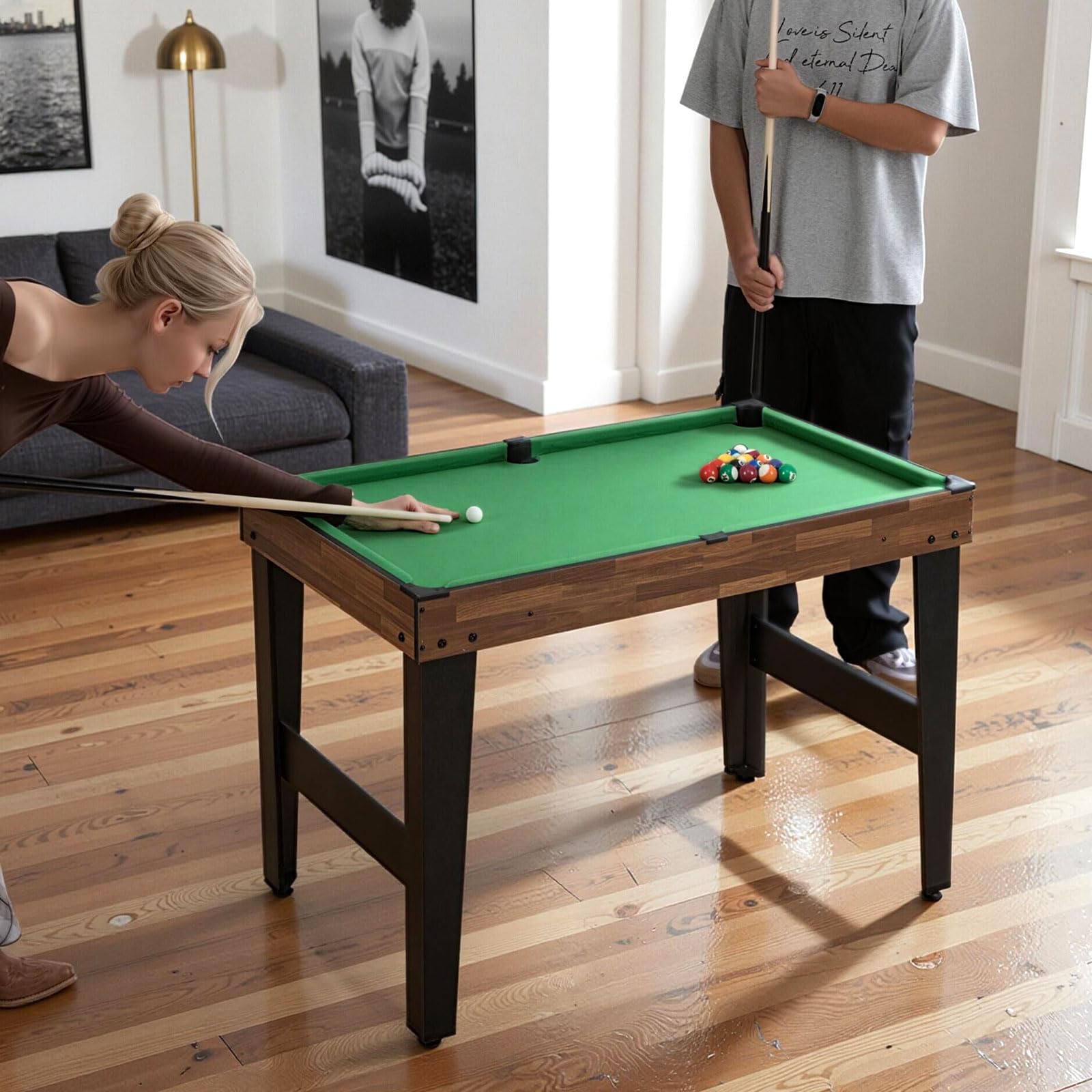 GOPLUS Mesa de Juegos 10 en 1, Mesa Multifuncional con Futbolín, Hockey de Aire, Billar, Ping Pong, Shuffleboard, Bolos, Ajedrez, Damas, Backgammon, Set Apilable para Hogar, Oficina, Bar