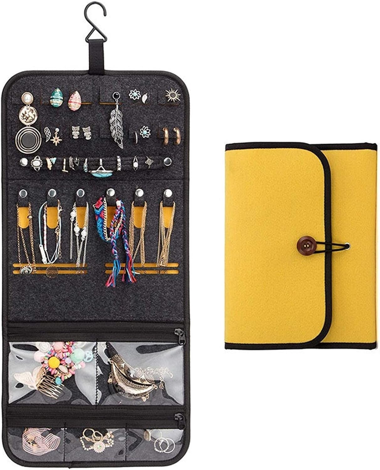 DNCG Jewelry Organizer Box Travel Jewelry Organizer Roll Foldable Jewelry Case for Journey-Rings Necklaces Jewellery Storage Bag Earrings Storage Box (Color : Black, Size : B)