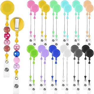 24 Pcs Beadable Badge Reel Retractable Clips Holder for Beads Bulk Blank Bar ID Name Badge Reels with Belt Clip Beadable Items Jewelry DIY Gift for Nurse Teacher Office Supplies(12 Colors)