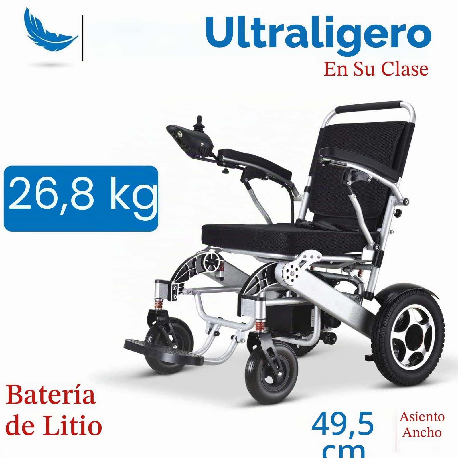 Silla de ruedas eléctrica, plegable, ligera, de lujo, ayuda a la movilidad, motores duales de 250 W, doble batería, silla de ruedas eléctrica portátil