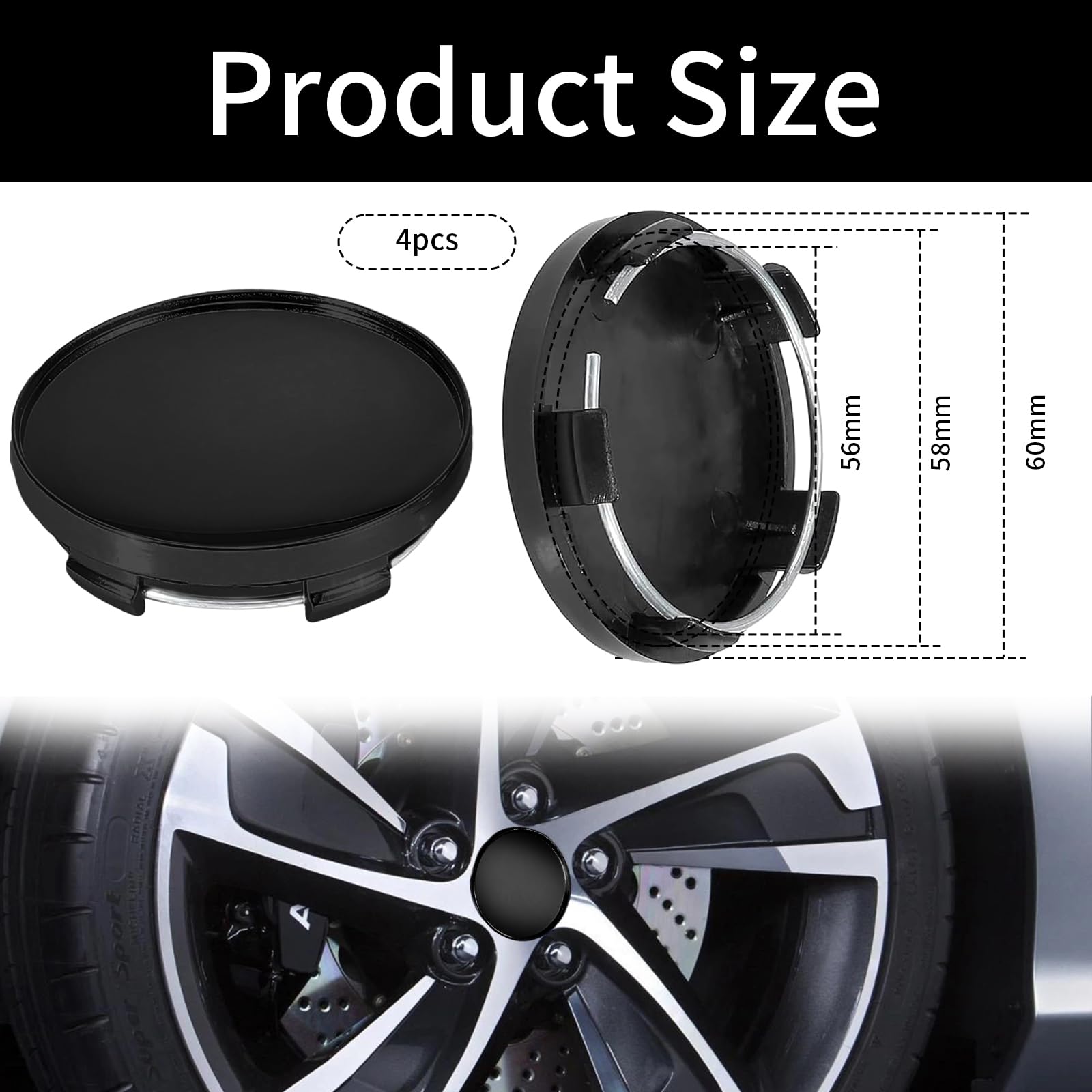 Coprimozzi In Lega Stilosi - Set Da 4 Con Adesivi - Diametro 56-60mm - Accessorio Auto - Foto 12