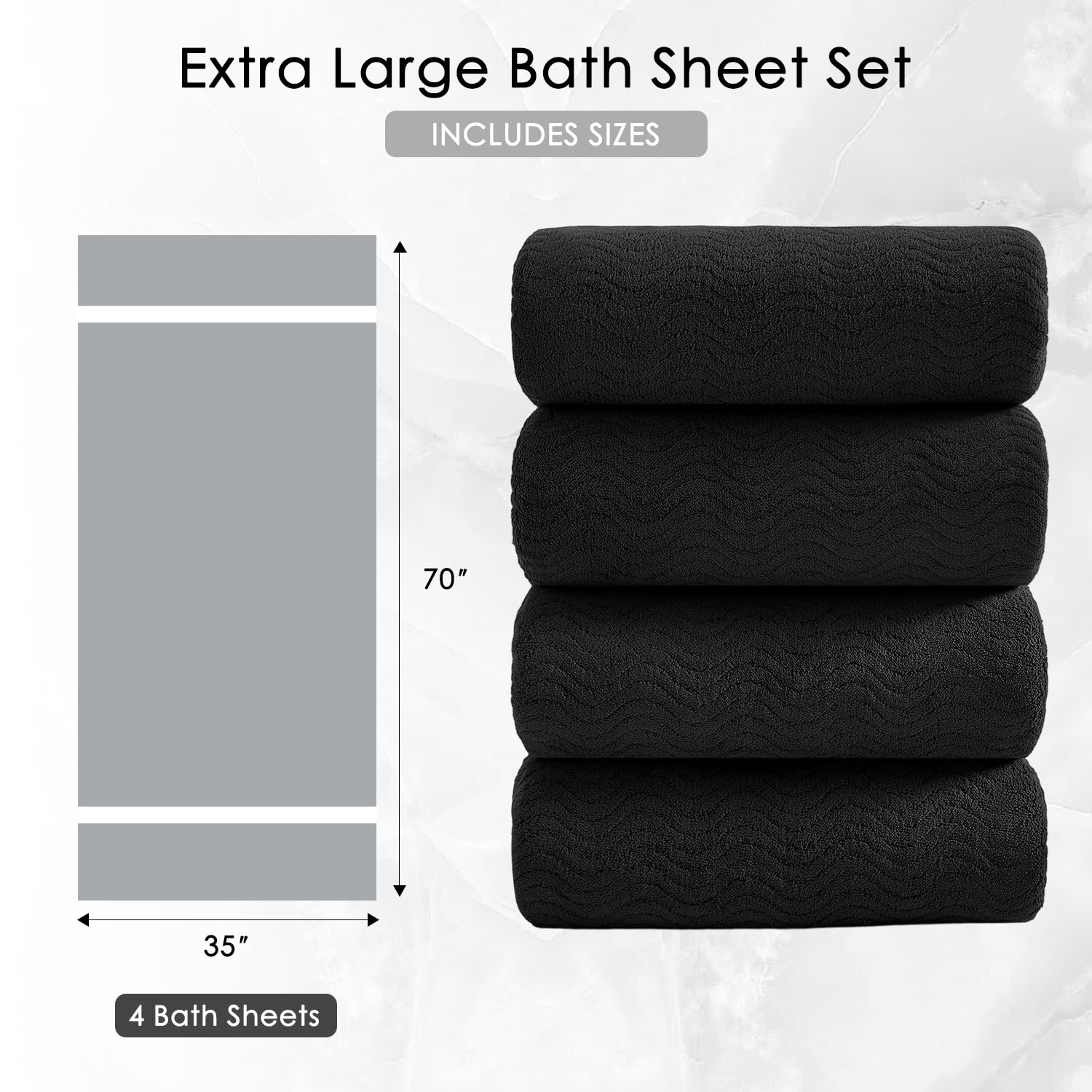 Juego de 4 Toallas de baño de Gran tamaño de 35 x 70 Pulgadas, Color Negro, Toallas de baño extragrandes, Altamente absorbentes, de Secado rápido, para baño, SPA, Gimnasio, Hotel, Toalla de Ducha de