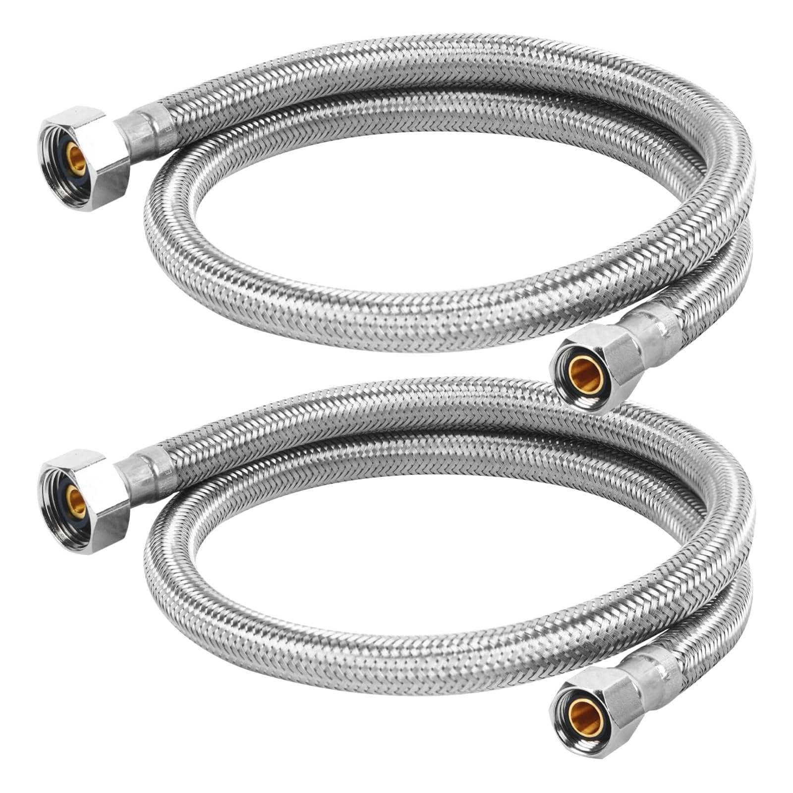 KAINGA 30' Faucet Supply Line, 3/8 inch Comp x 1/2 inch FIP Faucet Connector, Braided Stainless Steel, 2 Pack