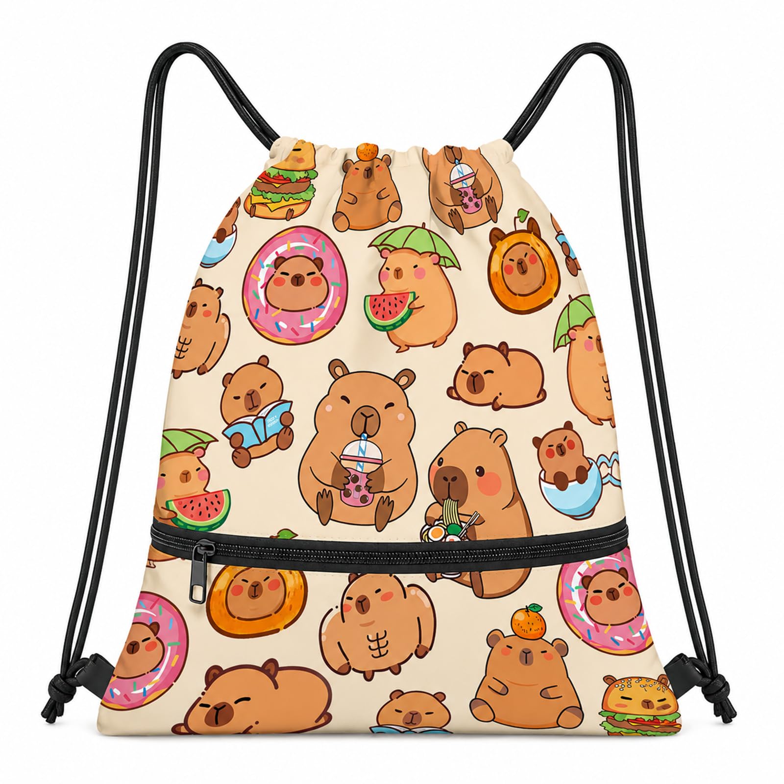 Onperpoe Capybara Swimming Bag, Cartoon Animal Waterproof Drawstring Bags, Lightweight Polyester Gym Bag, Foldable Casual Swim Bags, Durable Outdoor String Bag for Women Man