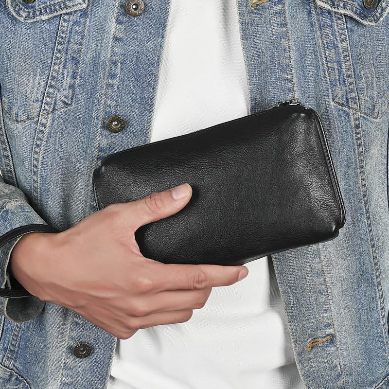 Vintage Unisex Genuine Leather RFID Blocking Wristlet Clutch Wallet4