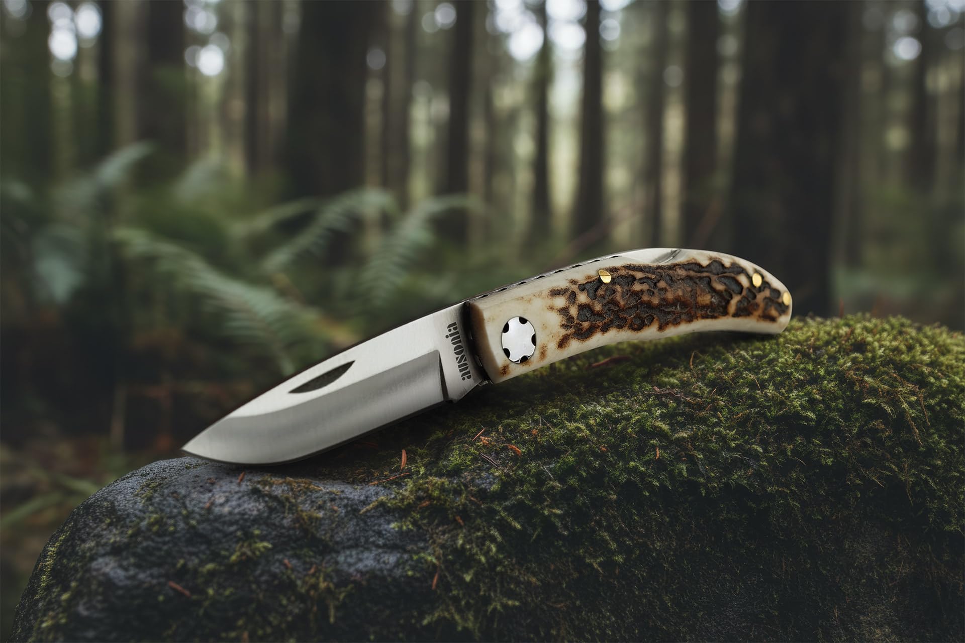 AUSONIA COLTELLO TASCABILE DA CACCIA 16 CM CON LAMA INOX AISI420 DA 6,5 CM CON UNGHIA E MANICO IN CORNO DI CERVO