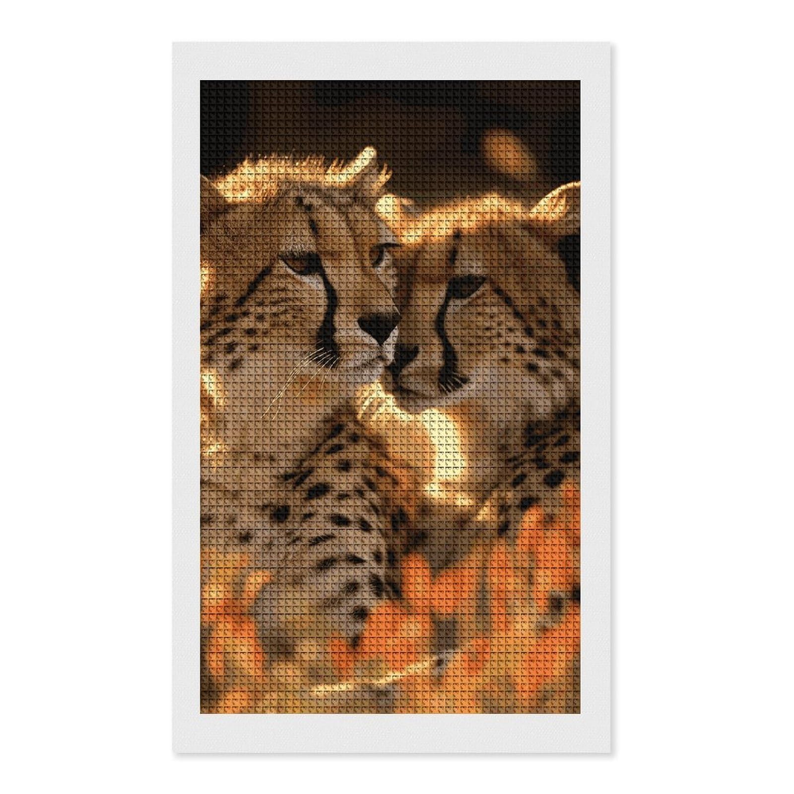 Cheetah Love Diamond Art Kits for Adults, DIY 5D Diamonds Painting Kits for Beginner, Round Full Drill Diamond Dots Painting, 12"x20" Diamonds Pictures Gem Art and Crafts Wall Decor
