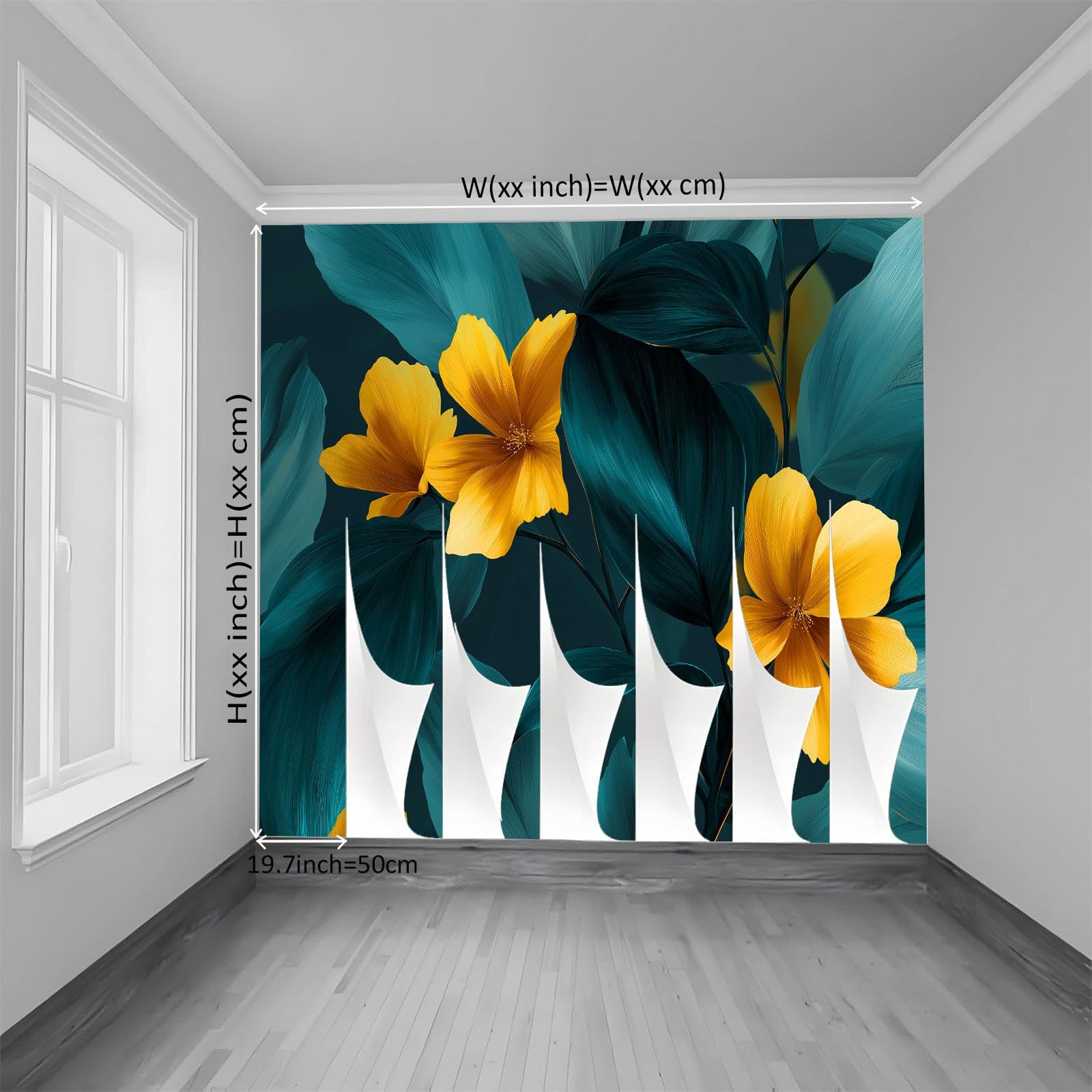 Panoramiczna tapeta 3D 350 x 256 cm elegancja rośliny kwiaty liście tapeta z włókniny, duży plakat ścienny do salonu, dekoracji pokoju dziecięcego, łatwy montaż, ciemnoniebiesko-ciemnozielony
