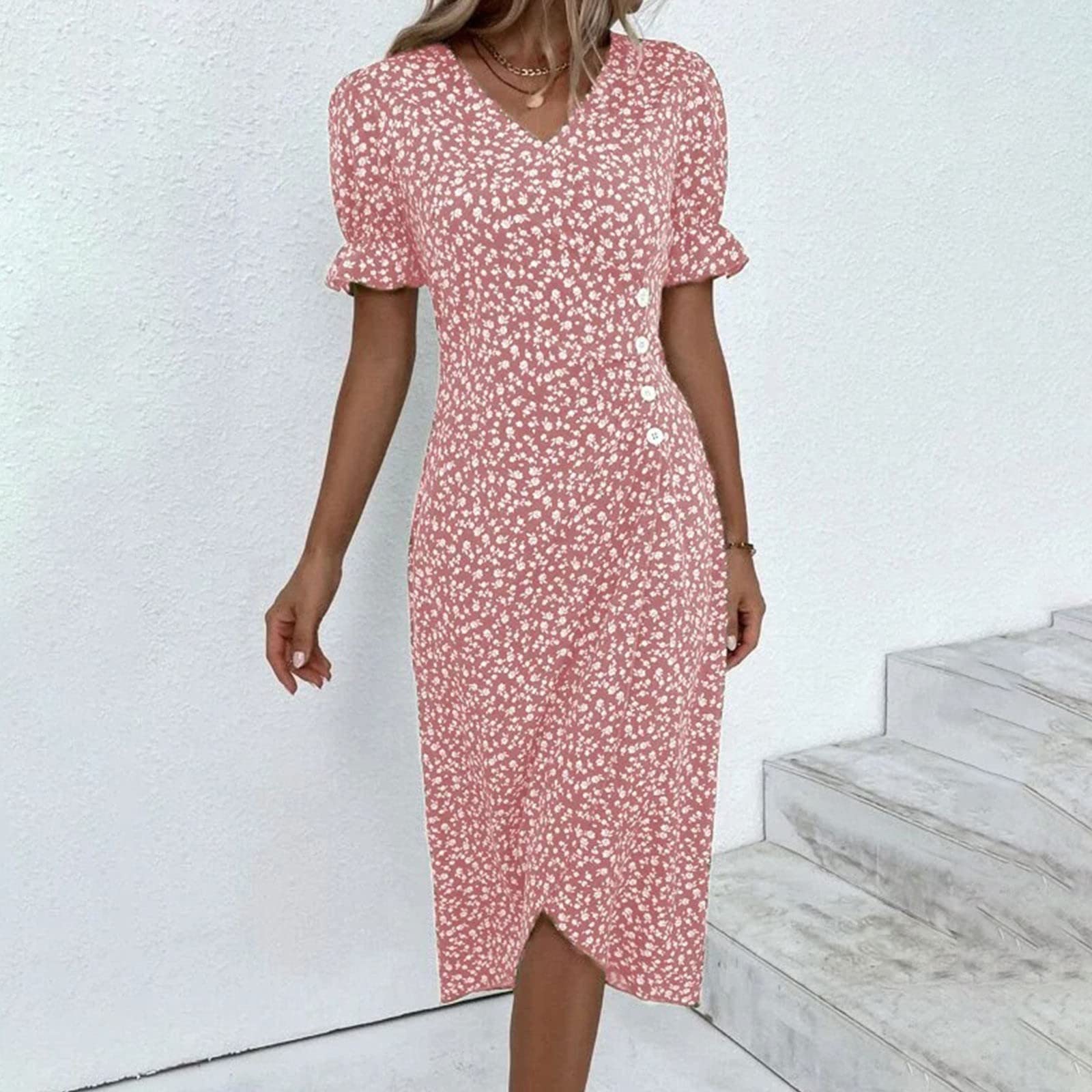 NNGOTD Robe Femme Ete Longue Tenue décontractée avec Short intégré élégante Robe à col en V à Manches volantées Dentelle Jacquard Couleur Unie Robe Ample avec Poches Robe Longue Femme Chic et Elegant