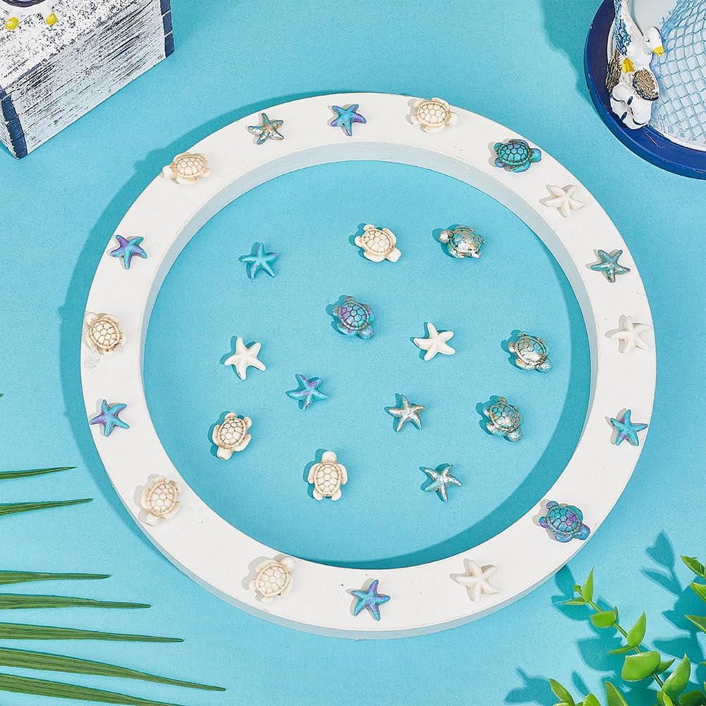 120Pcs 6 Styles Turtle Beads 13.5-18mm Ocean Theme Turquoise Beads Starfish Bead Turquoise Spacer Stone for Bracelets Jewelry Making Hole:1-1.6mm - Image 4