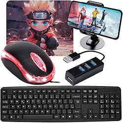Kit Mobilador Para Celular com Teclado ANBT2 + Mouse Óptico 1000dpi + Mouse Pad Estampas Sortidas + Hub 3.0 4 Portas + Suporte de Celular Tripé (Tipo C)